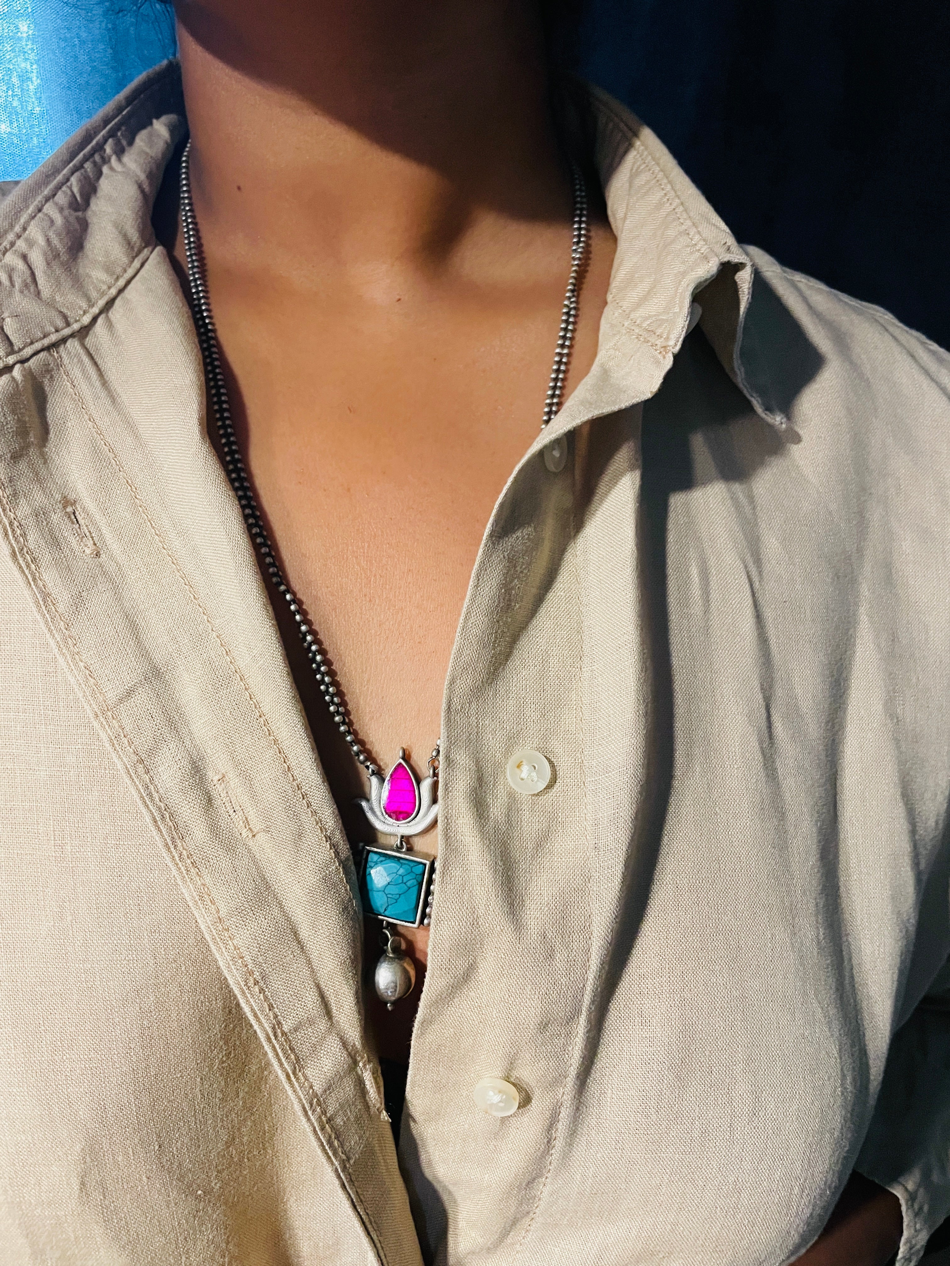 Dual Lotus Drop Necklace Set