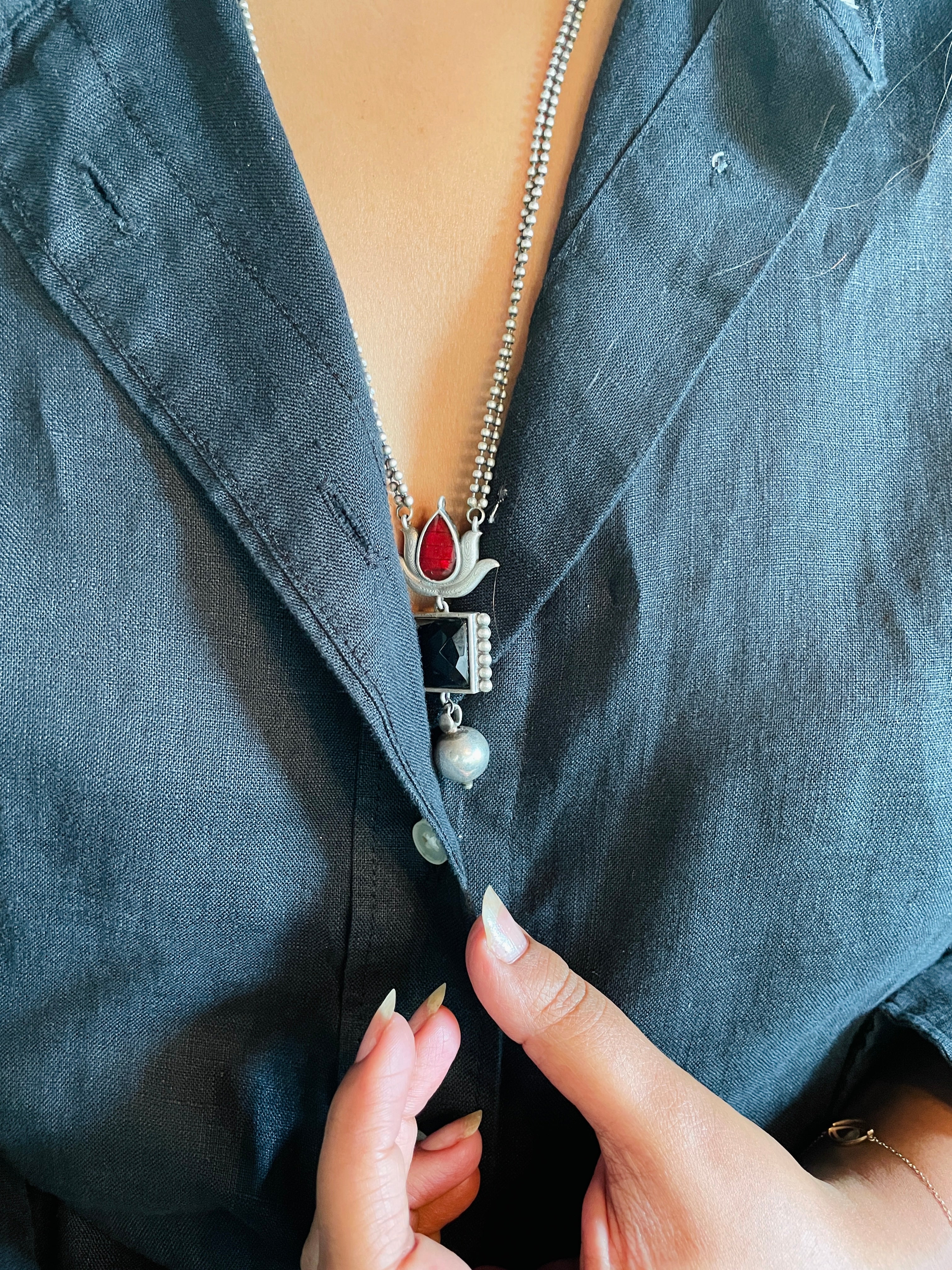 Dual Lotus Drop Necklace Set