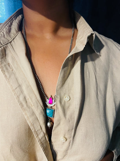 Dual Lotus Drop Necklace Set