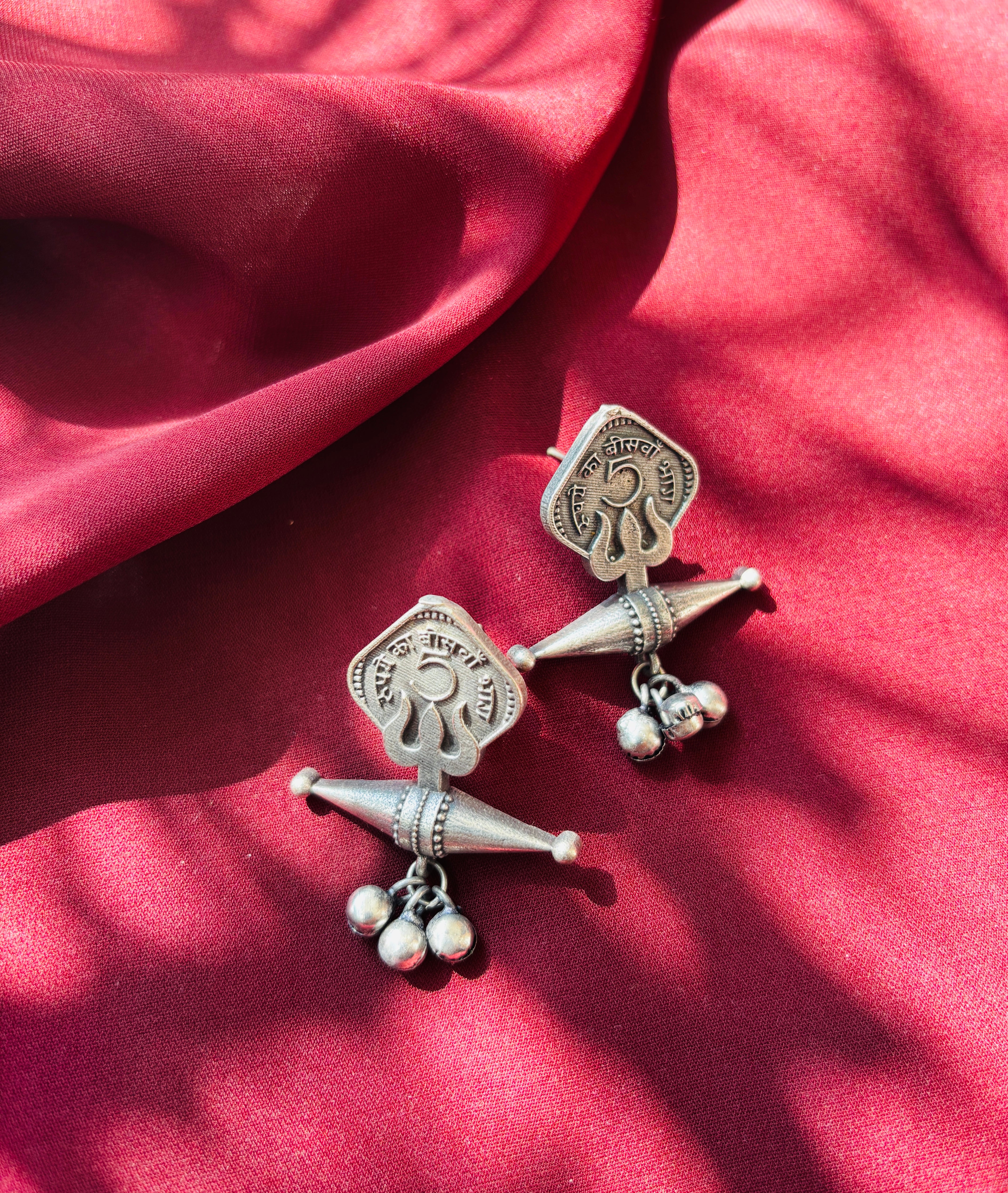 Oxidized Five Paisa Coin Dangler Earrings