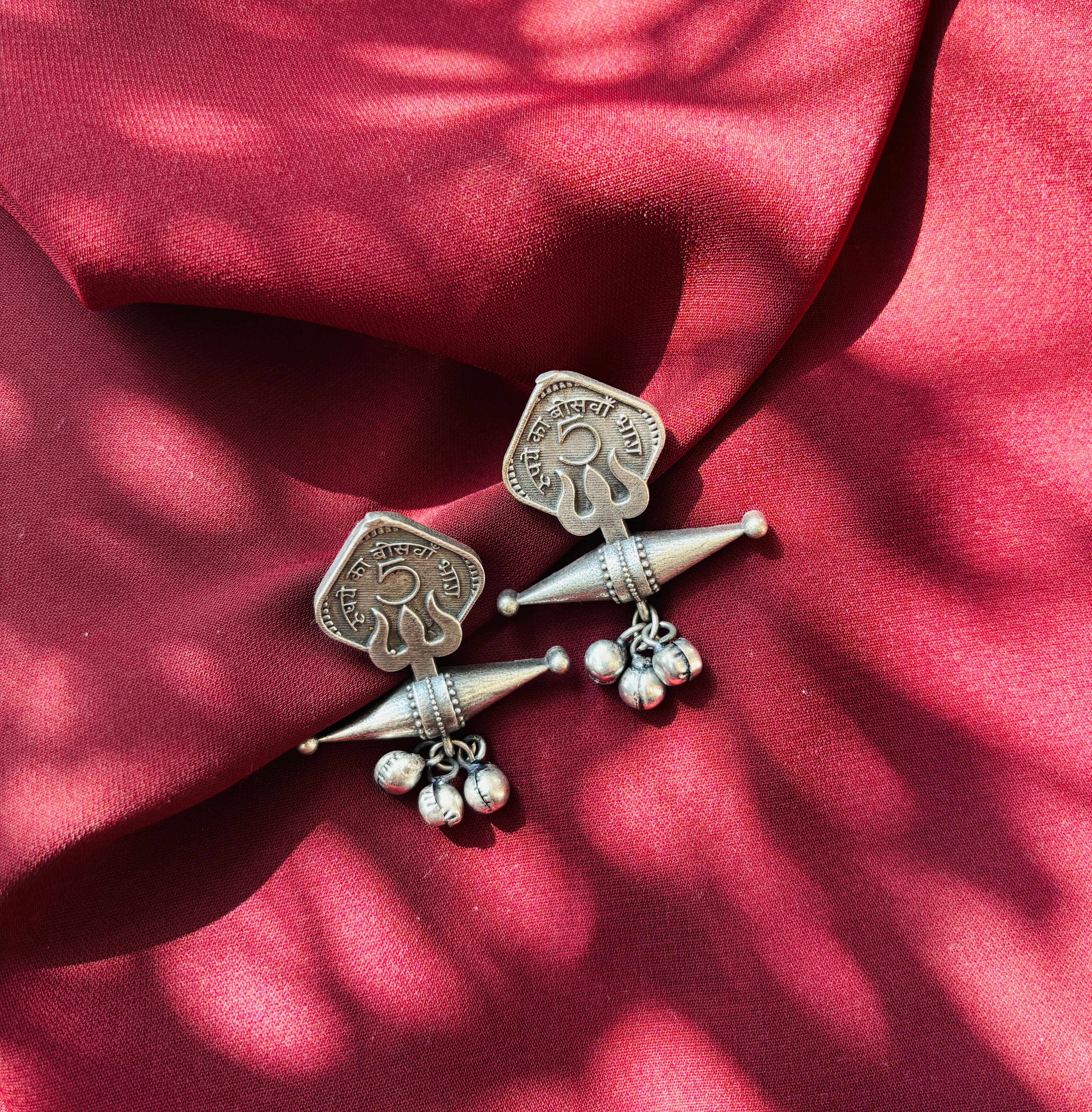 Oxidized Five Paisa Coin Dangler Earrings