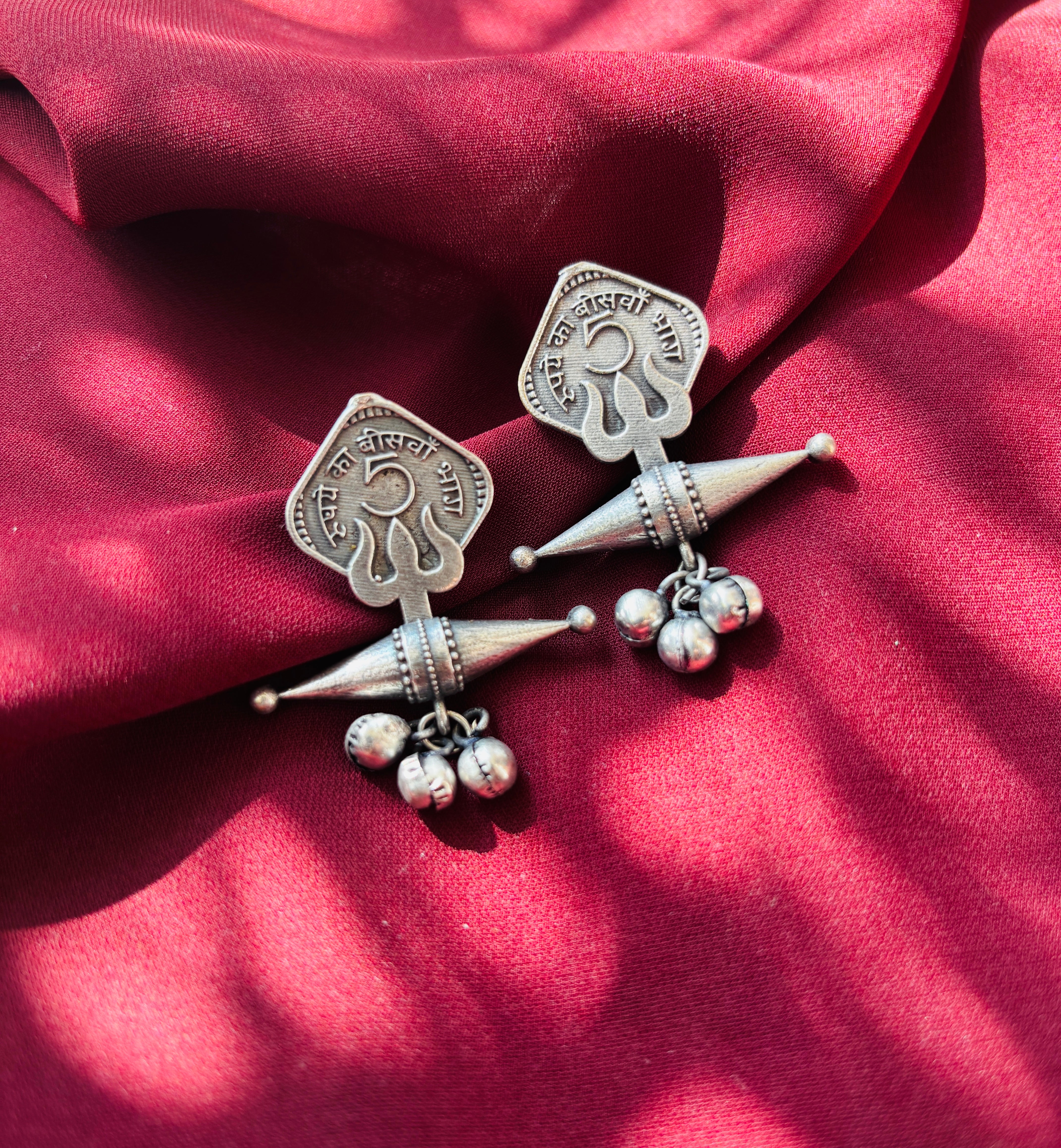 Oxidized Five Paisa Coin Dangler Earrings