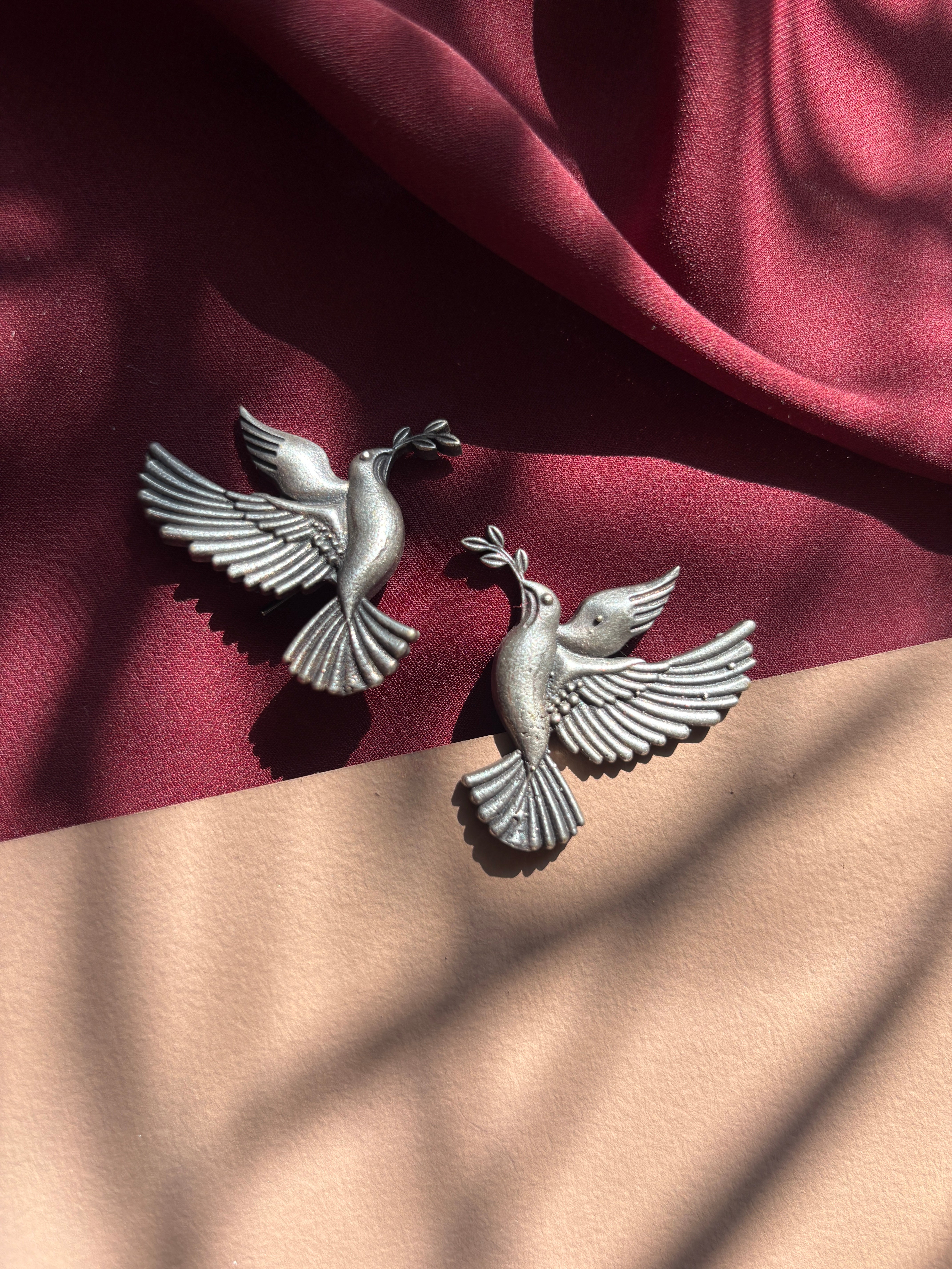 Oxidized Silver Dove Earrings