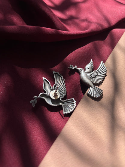 Oxidized Silver Dove Earrings