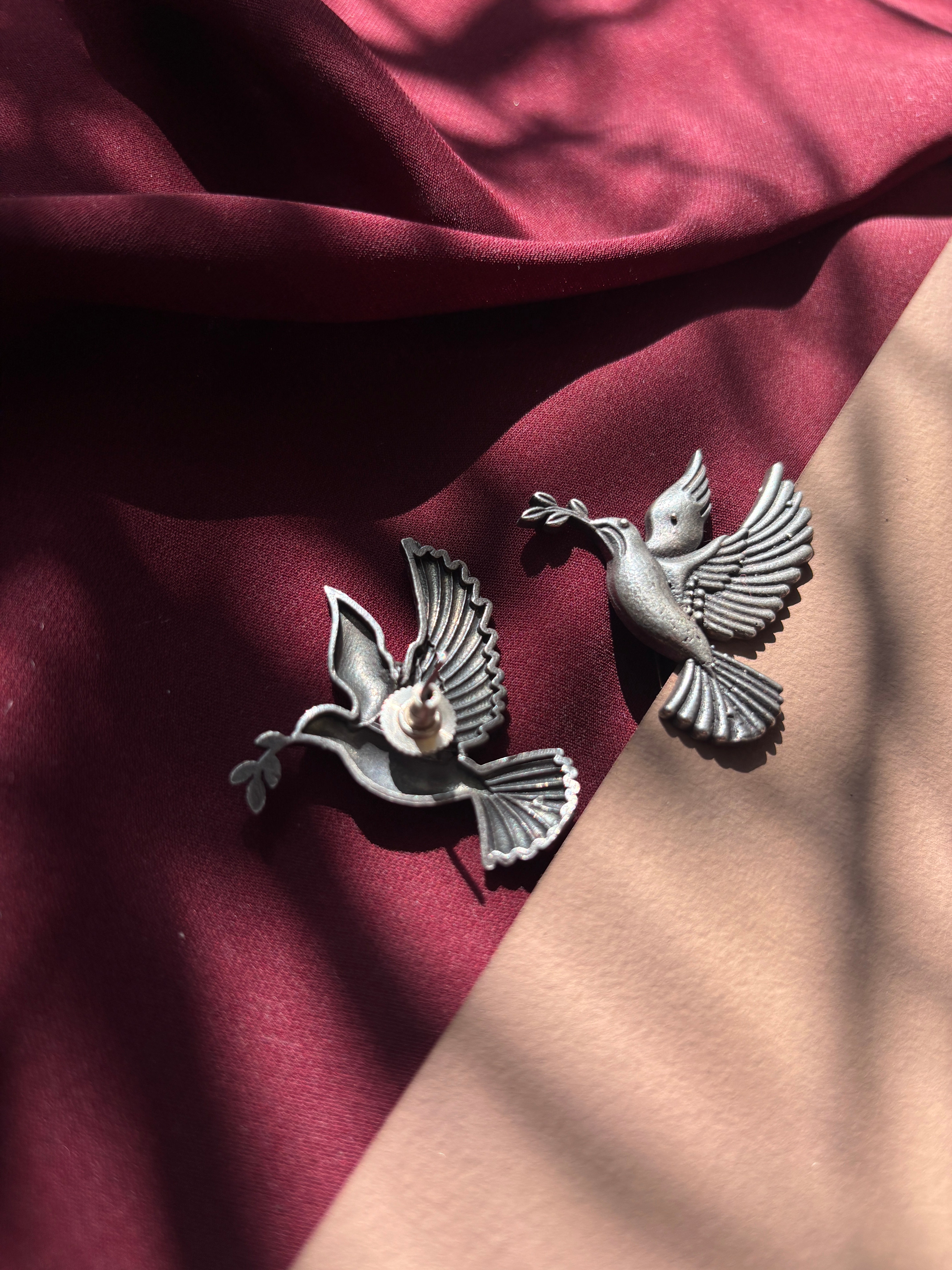 Oxidized Silver Dove Earrings