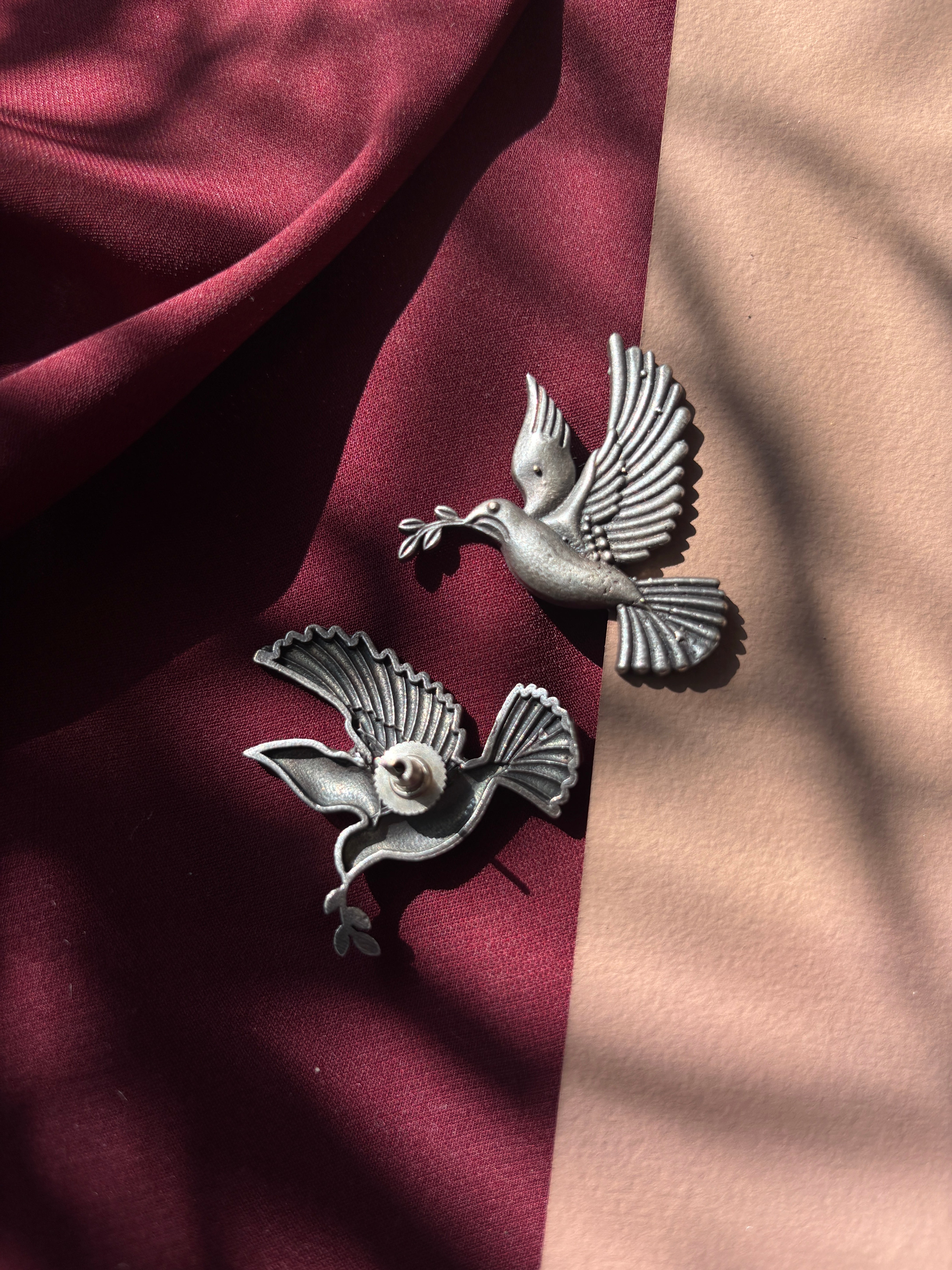 Oxidized Silver Dove Earrings