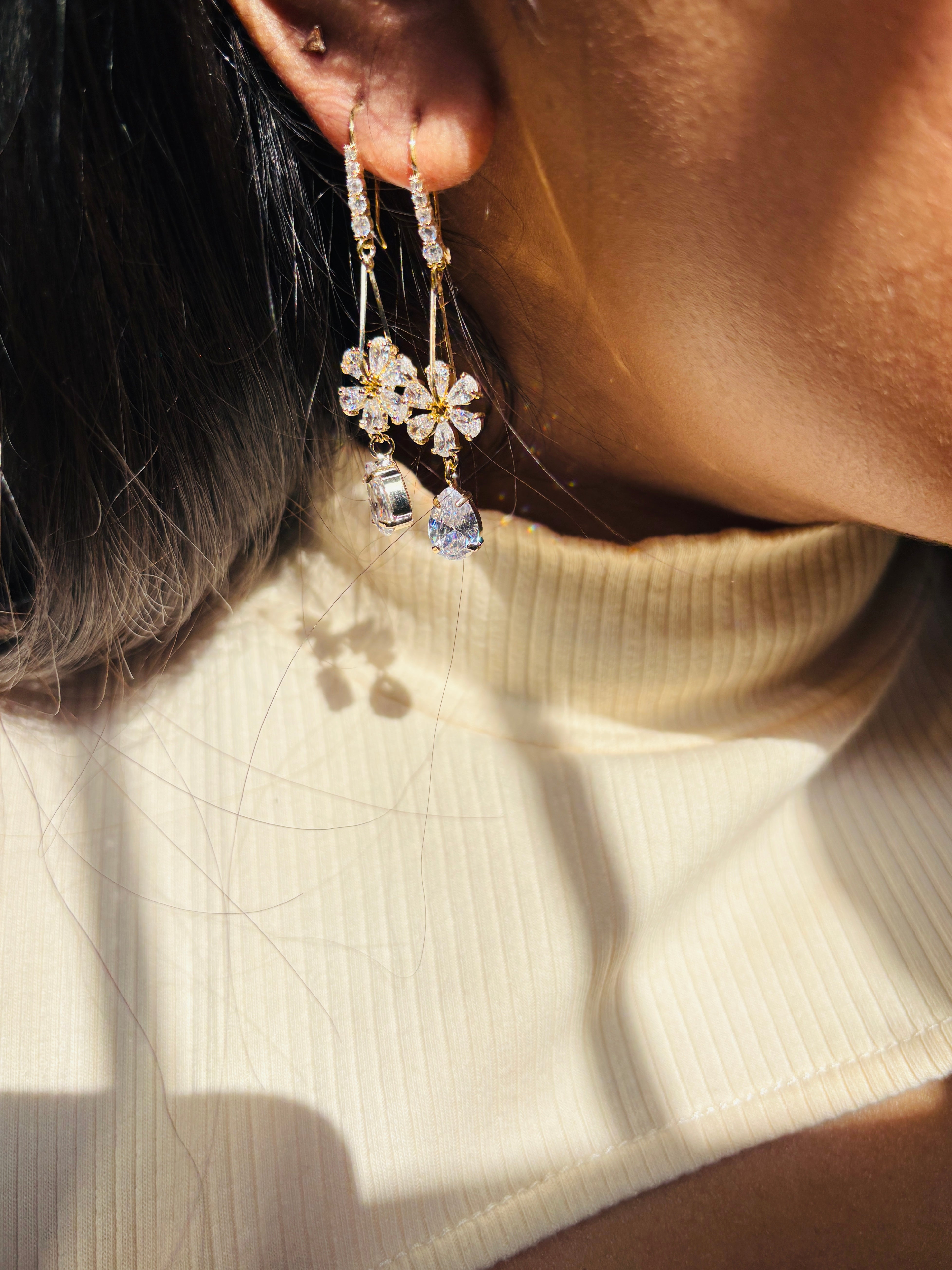 Floral Teardrop Dangler Earrings