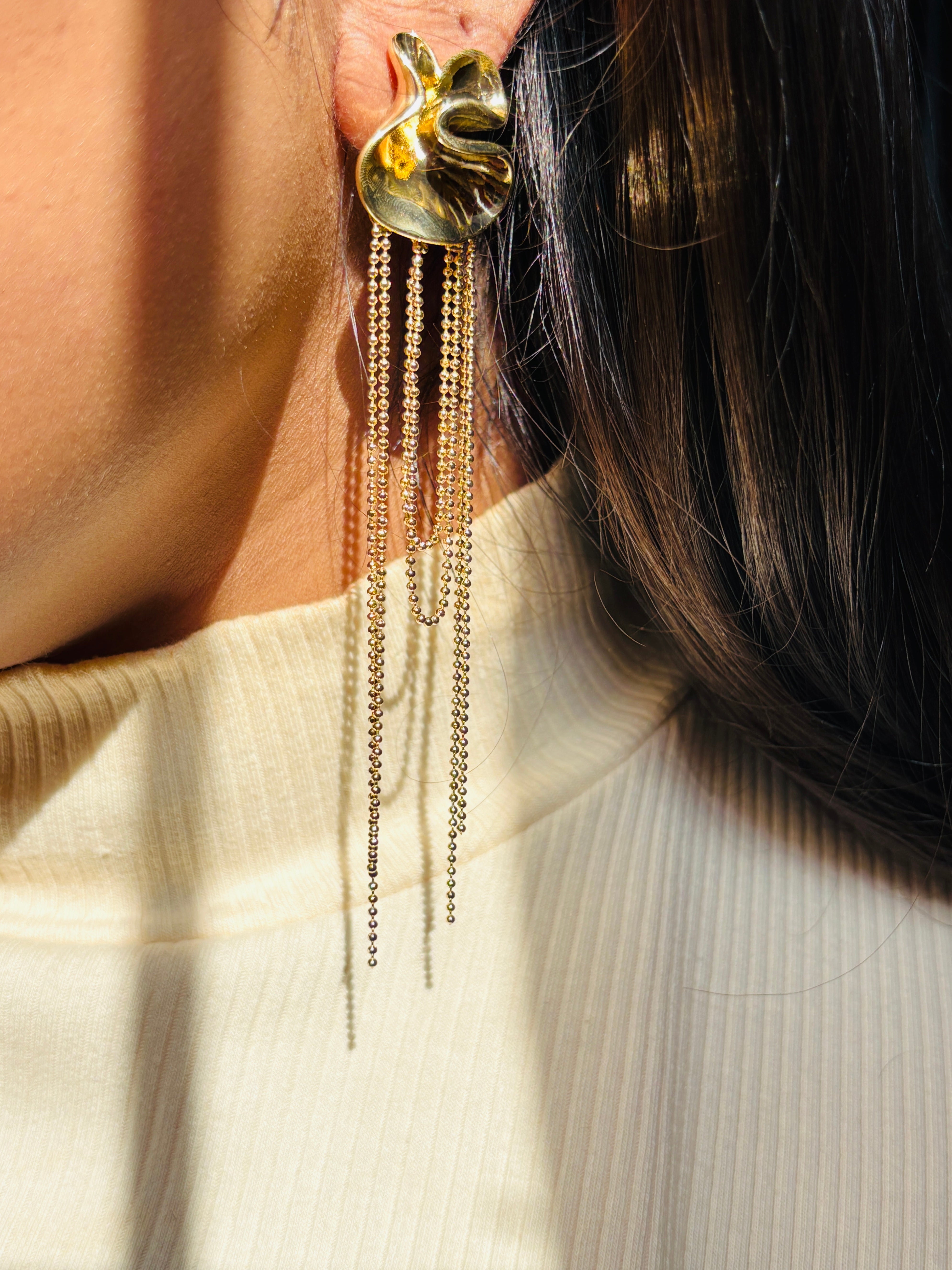 Metal Leaf Dangler Chain Earrings