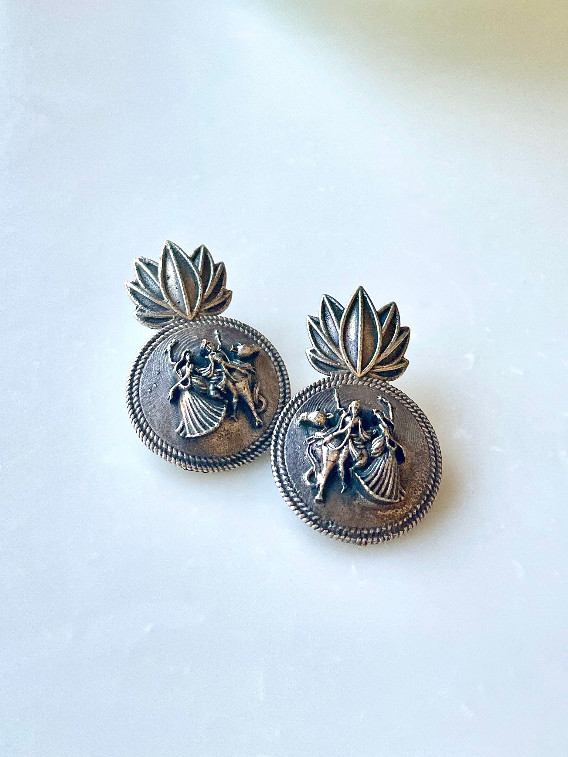 Oxidised Lotushead Dancing Couple Earrings