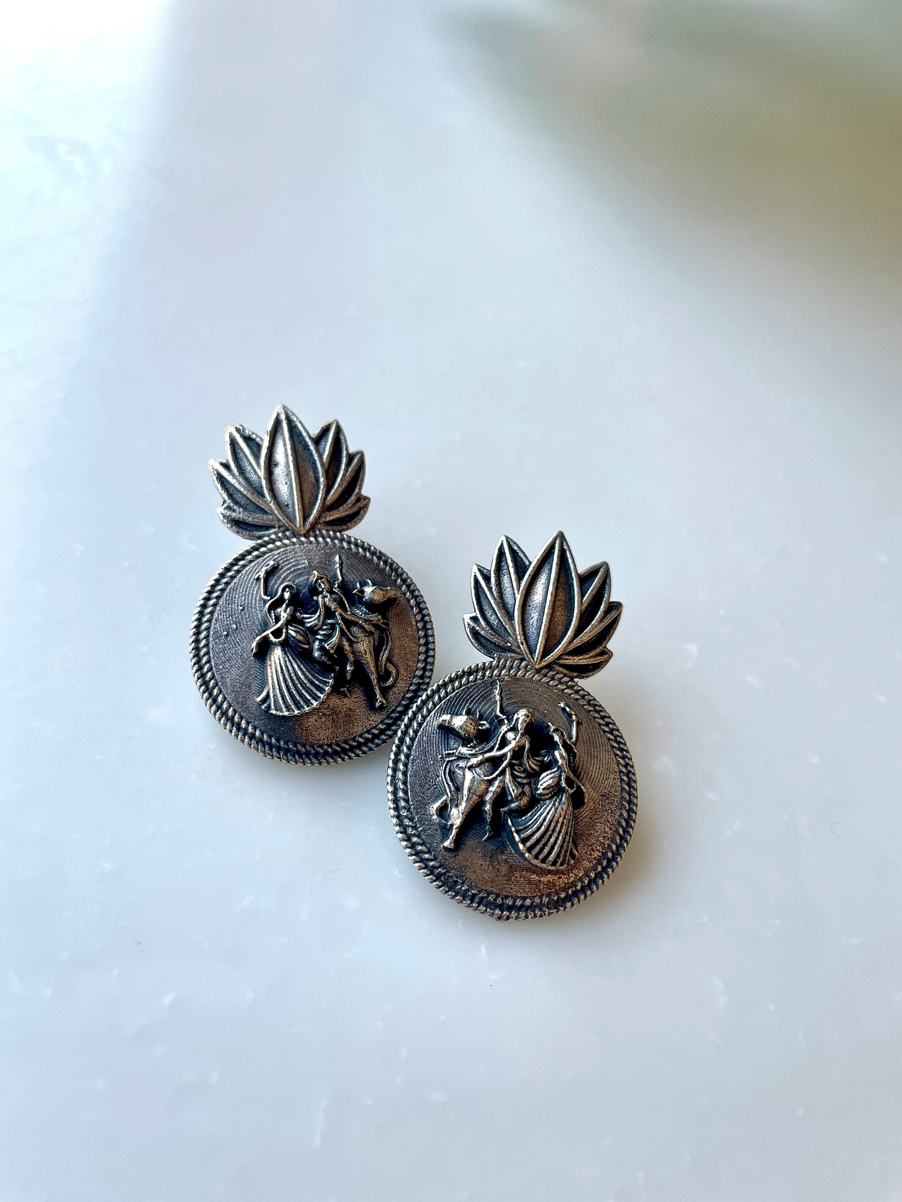 Oxidised Lotushead Dancing Couple Earrings