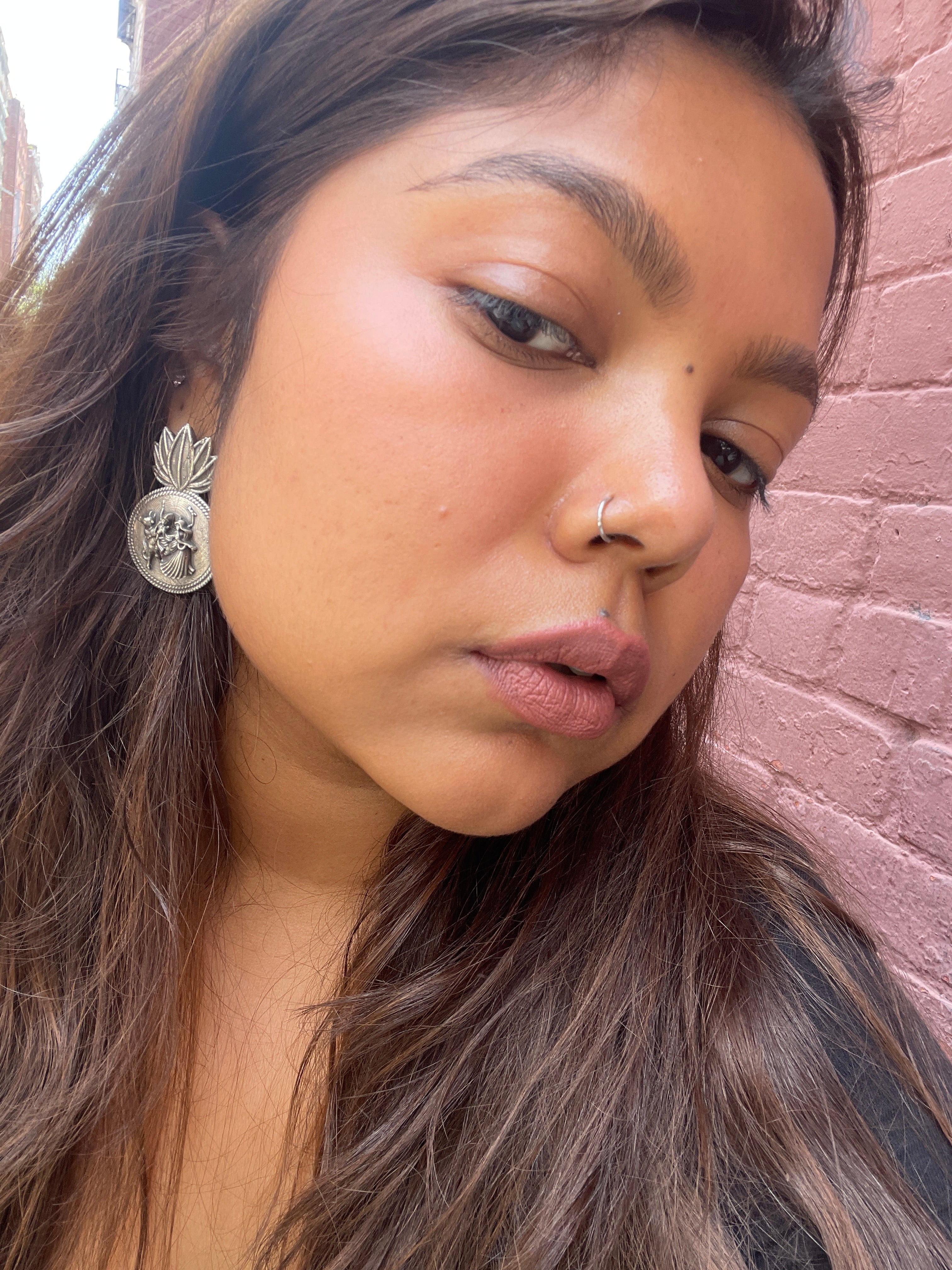 Oxidised Lotushead Dancing Couple Earrings