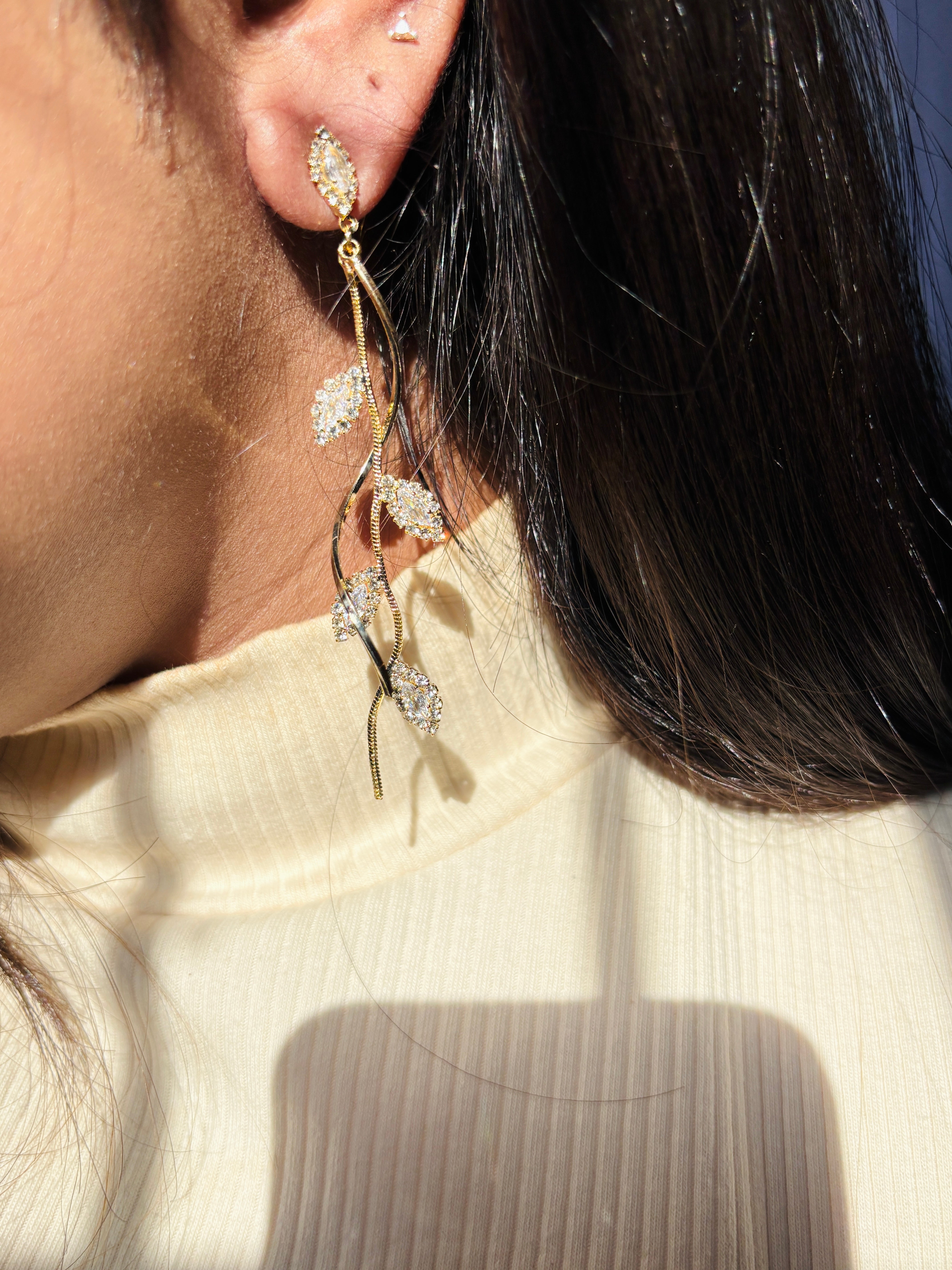 Helix Rhodium Leaf Dangler Earrings