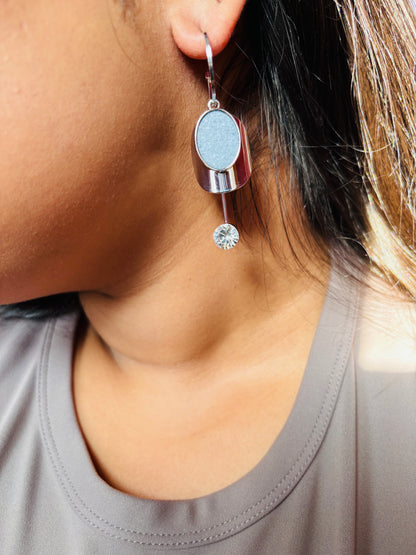 Metal & Rhinestone Drop Hoop Earrings