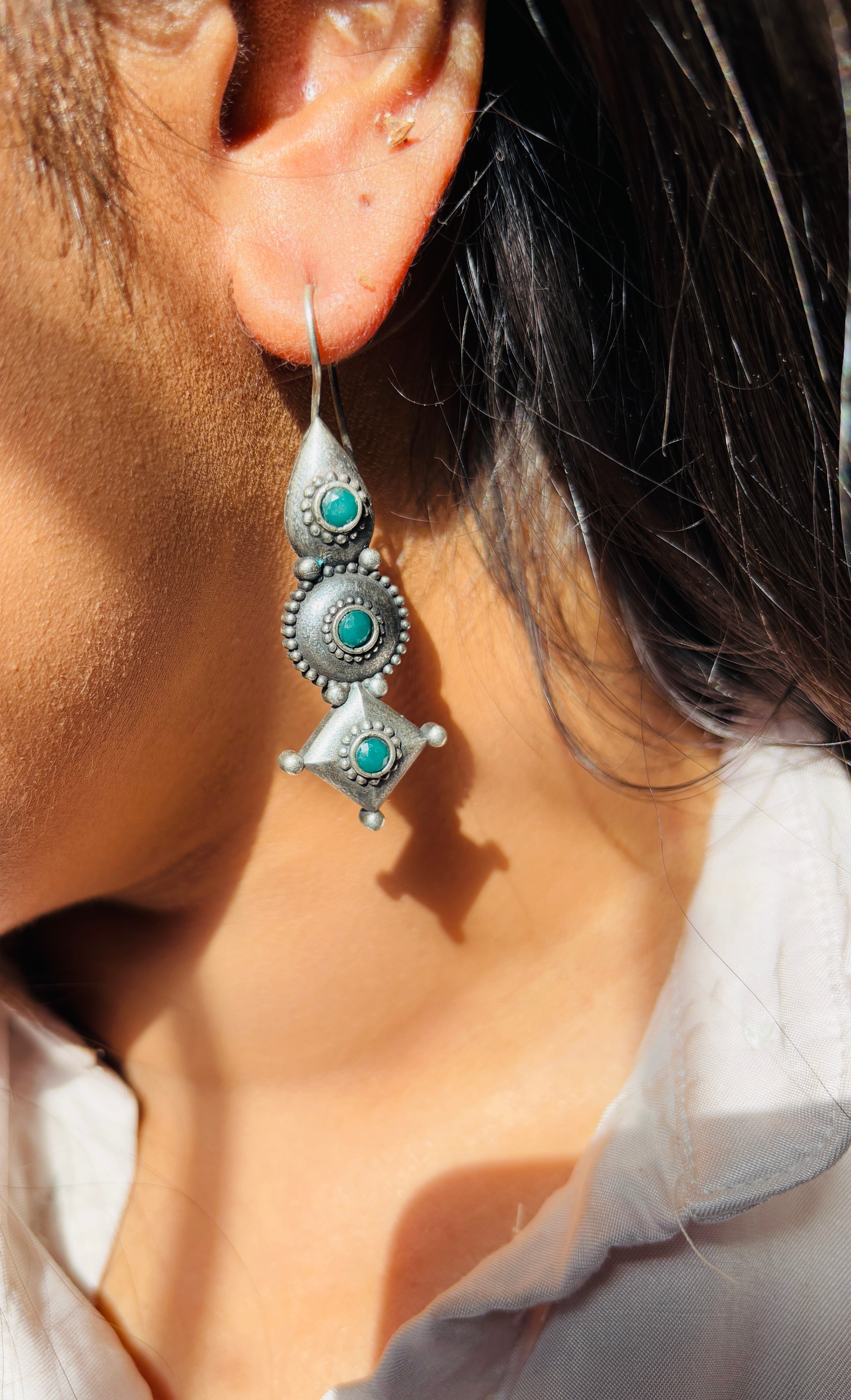 Oxidized Geometric Dangler Earrings