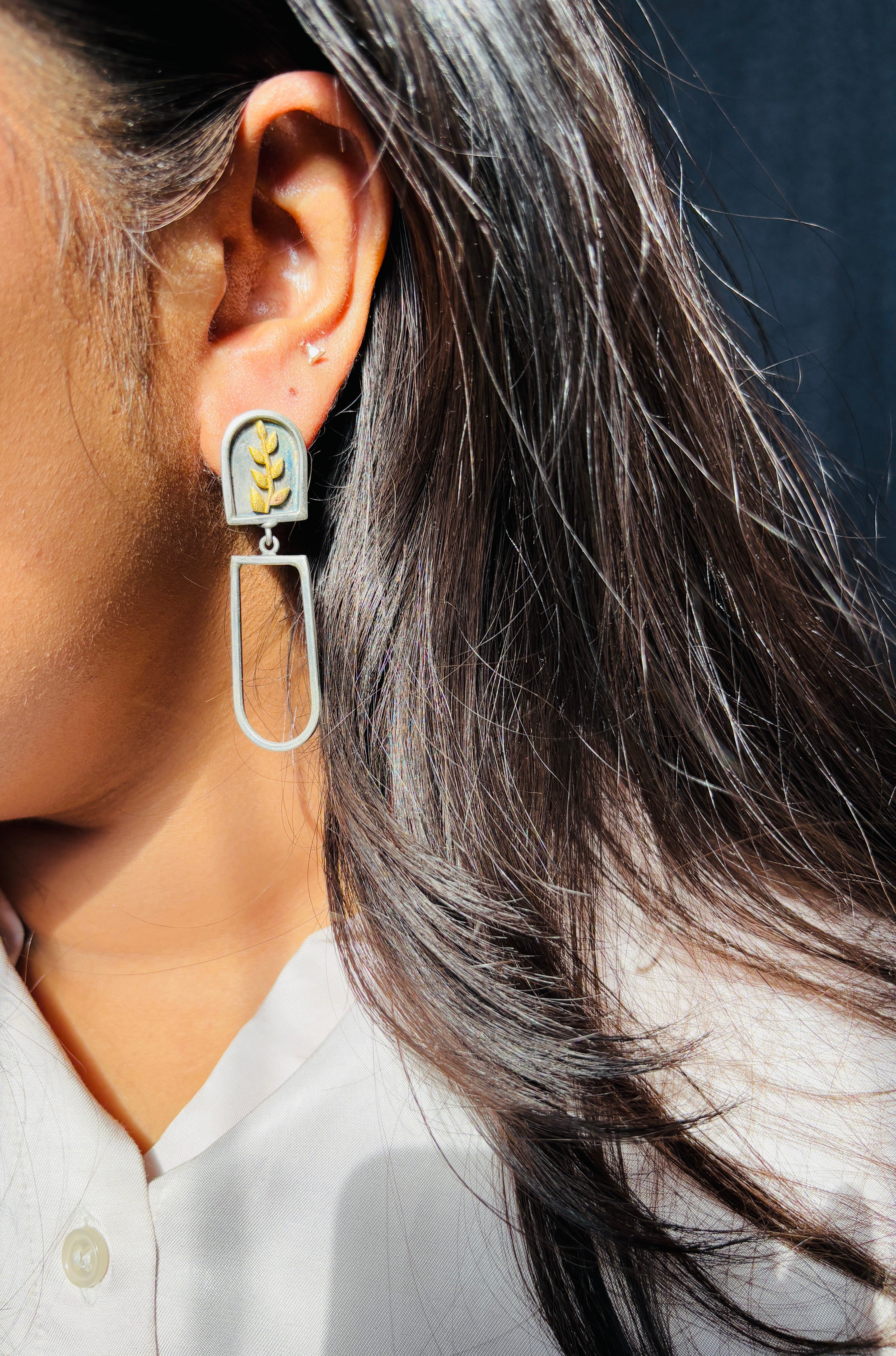 Oxidized Frame Dangler Earrings