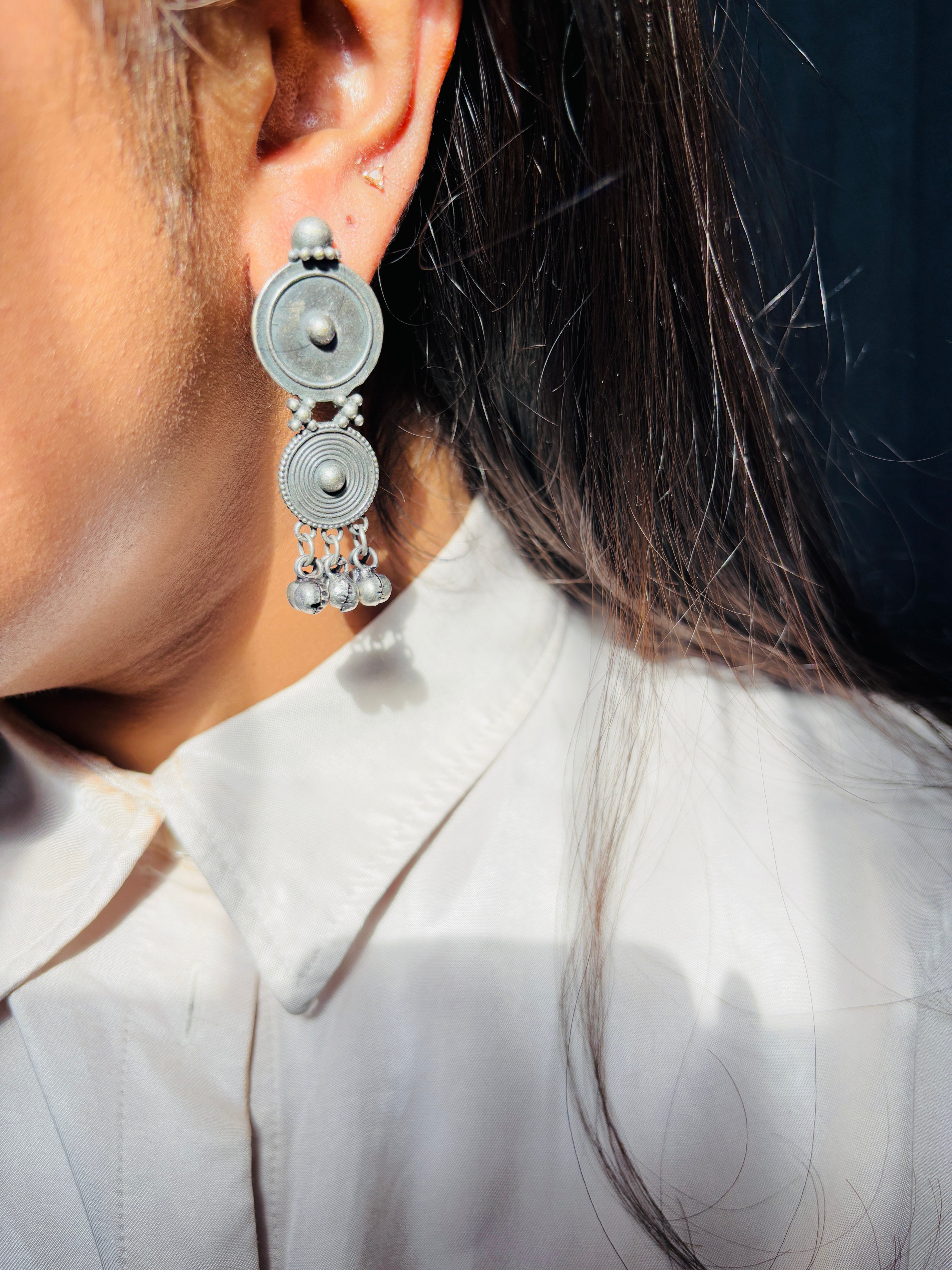 Oxidized Boho Circle Stack Earrings