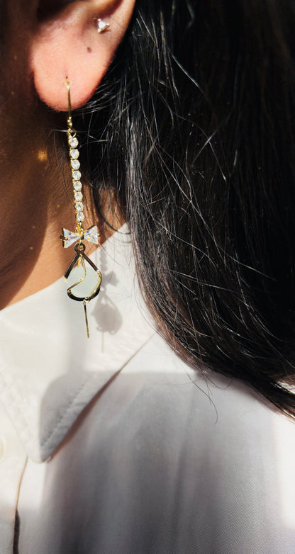 Crystal Bow Thread and Needle Earrings
