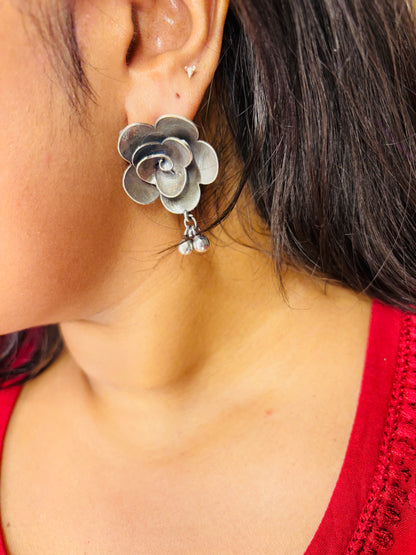 Oxidized Rose Ghungroo Drop Earrings