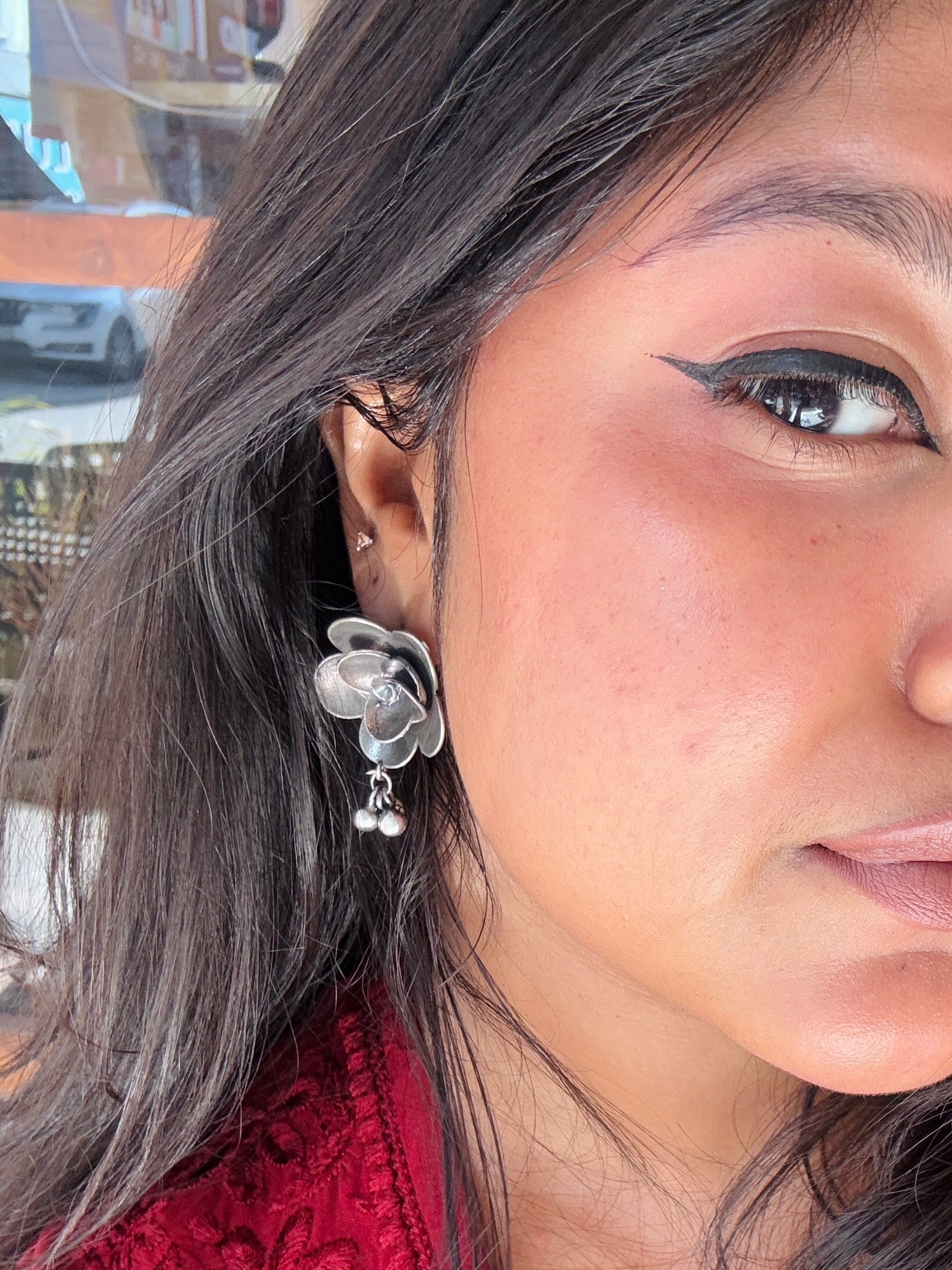 Oxidized Rose Ghungroo Drop Earrings