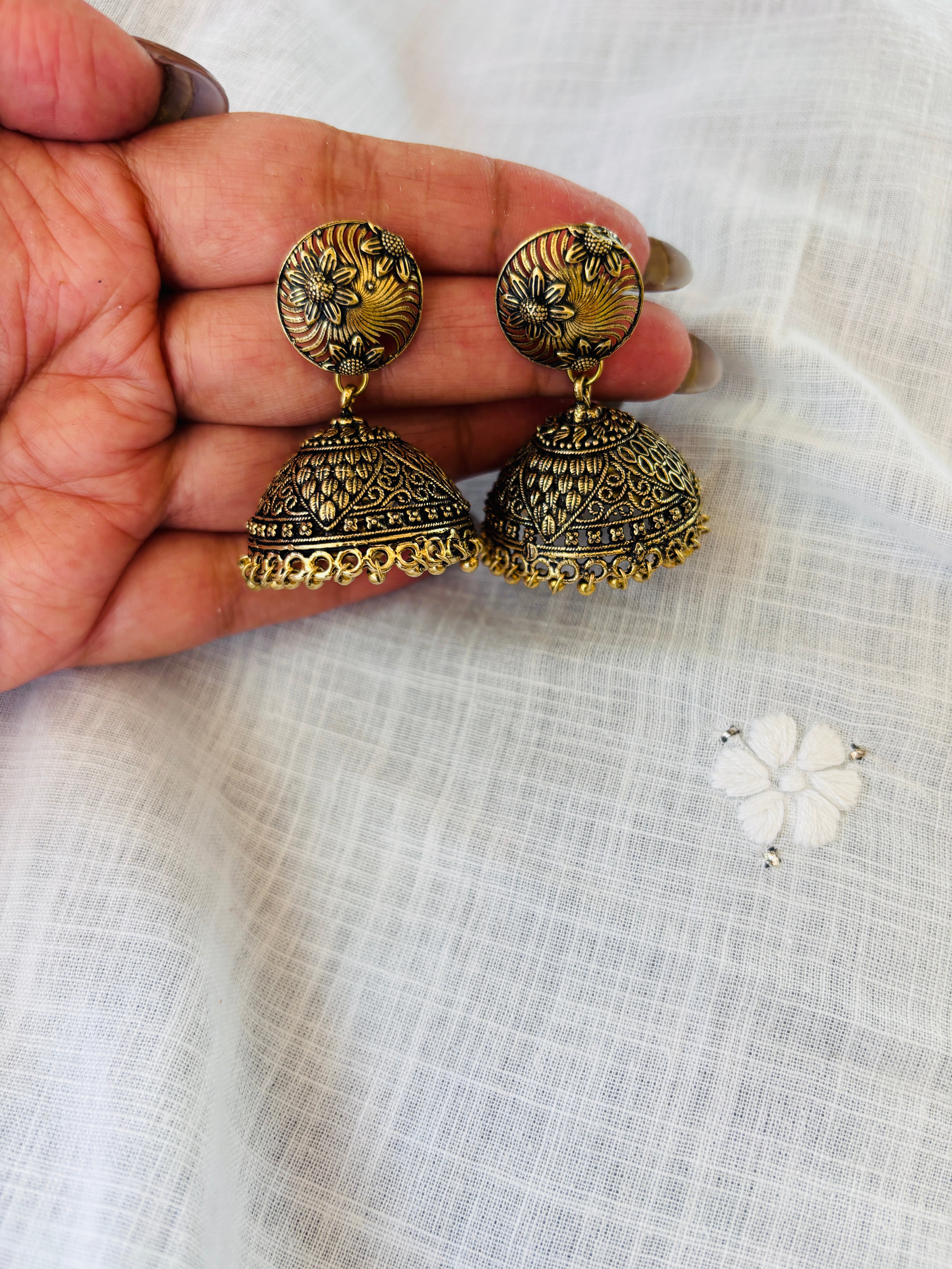 Oxidised Copper Heritage Dome Jhumkas