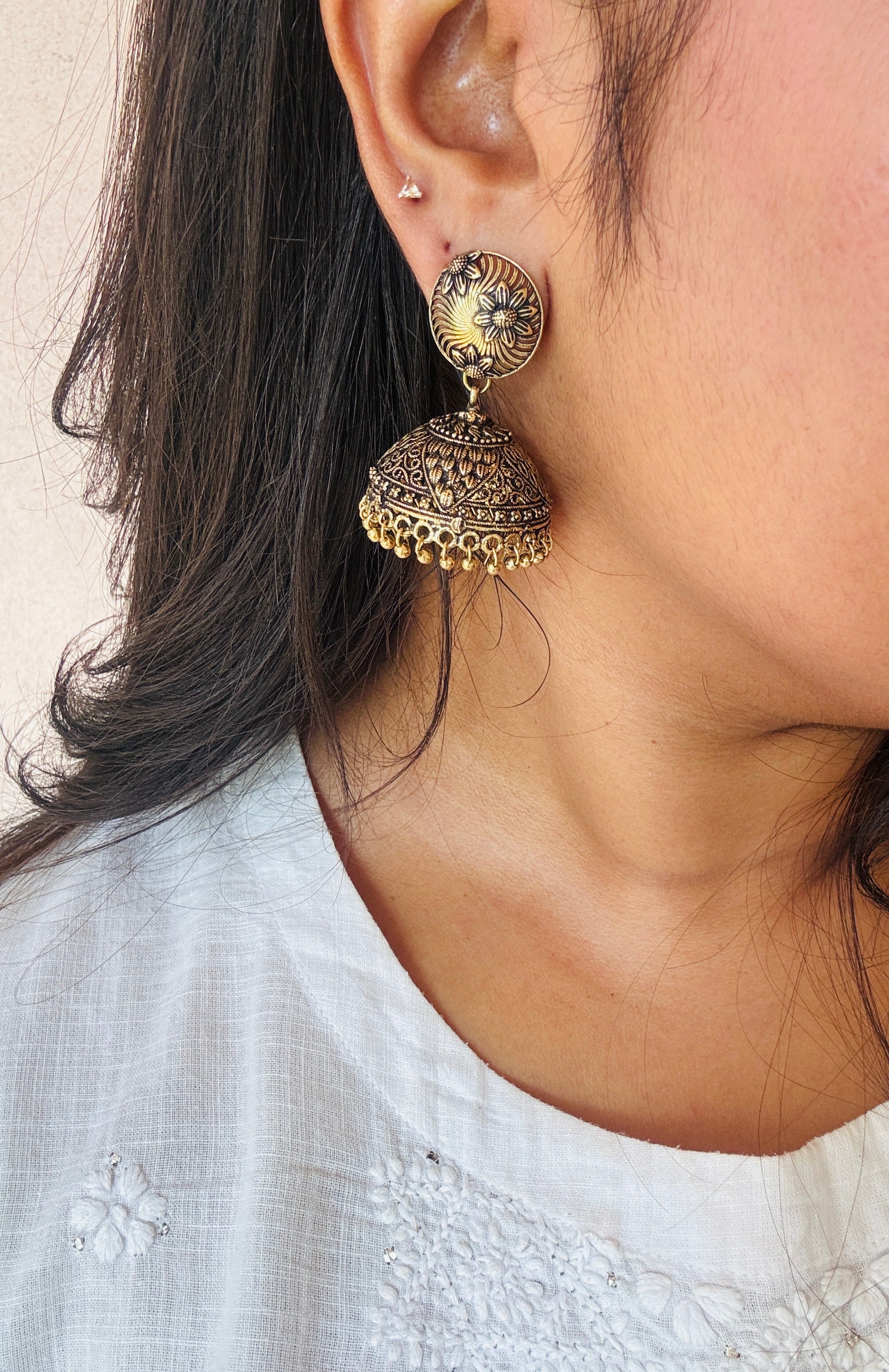 Oxidised Copper Heritage Dome Jhumkas