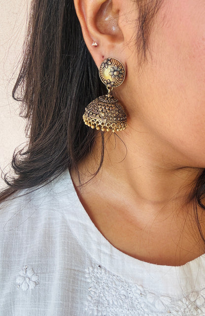 Oxidised Copper Heritage Dome Jhumkas