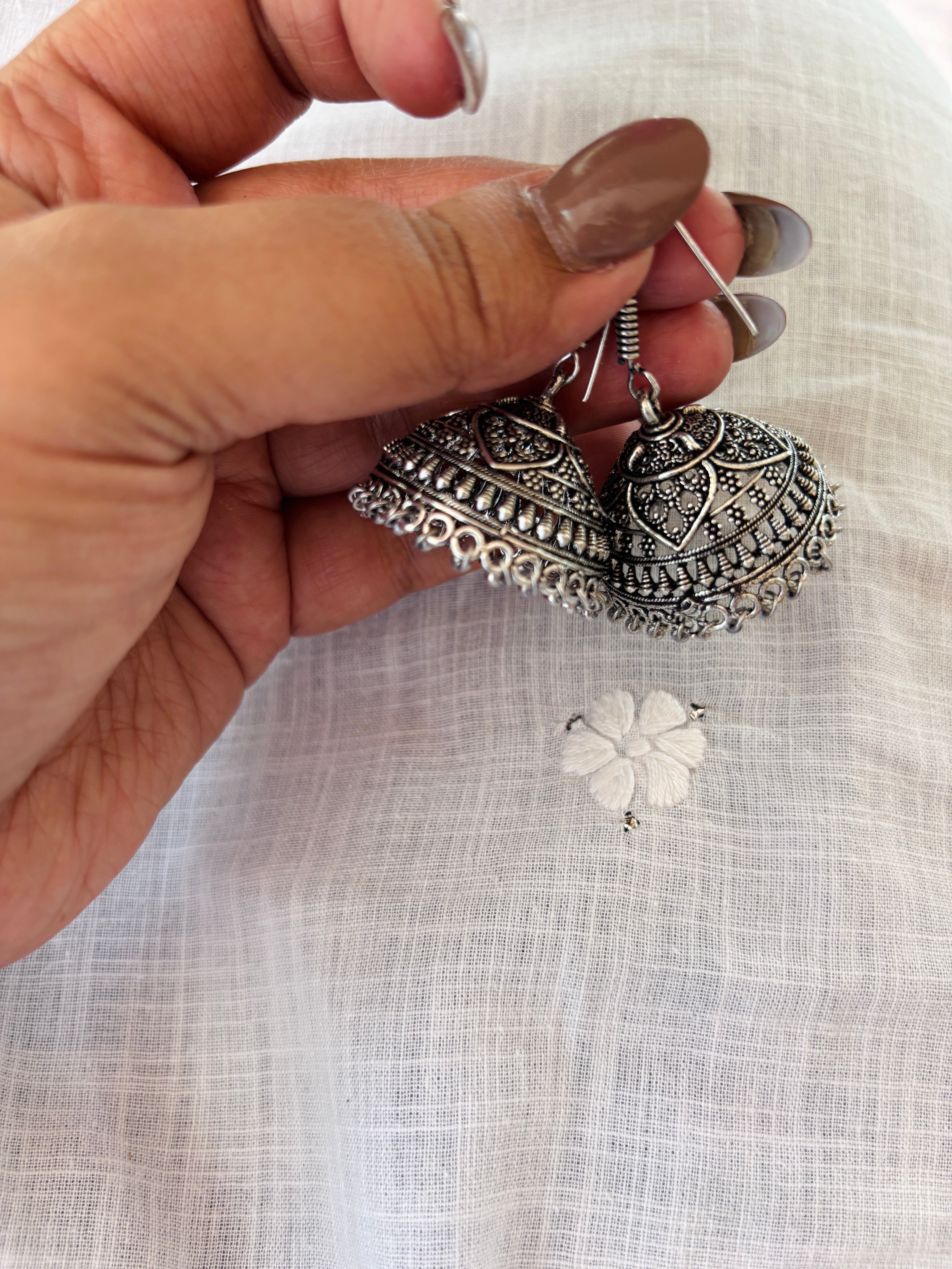 Oxidised Silver Filigree Jhumkas