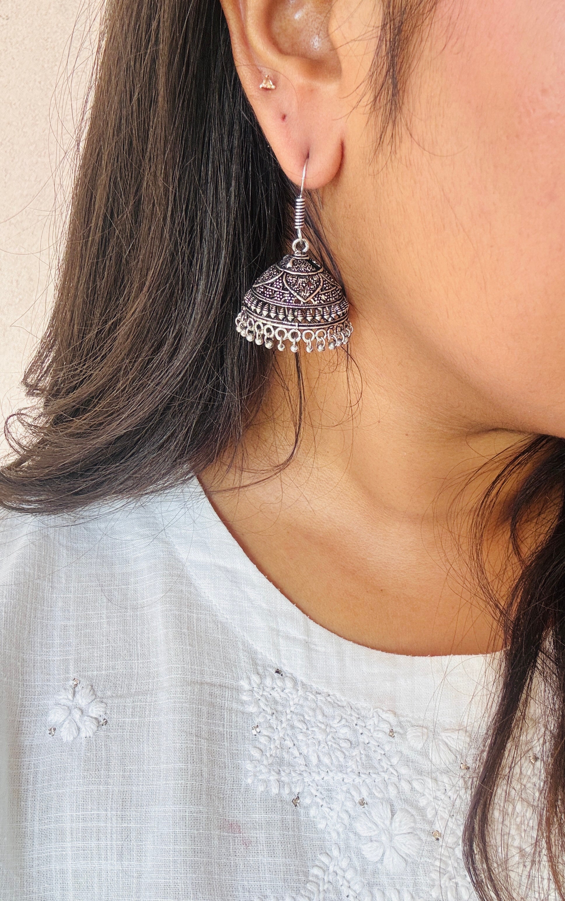Oxidised Silver Filigree Jhumkas