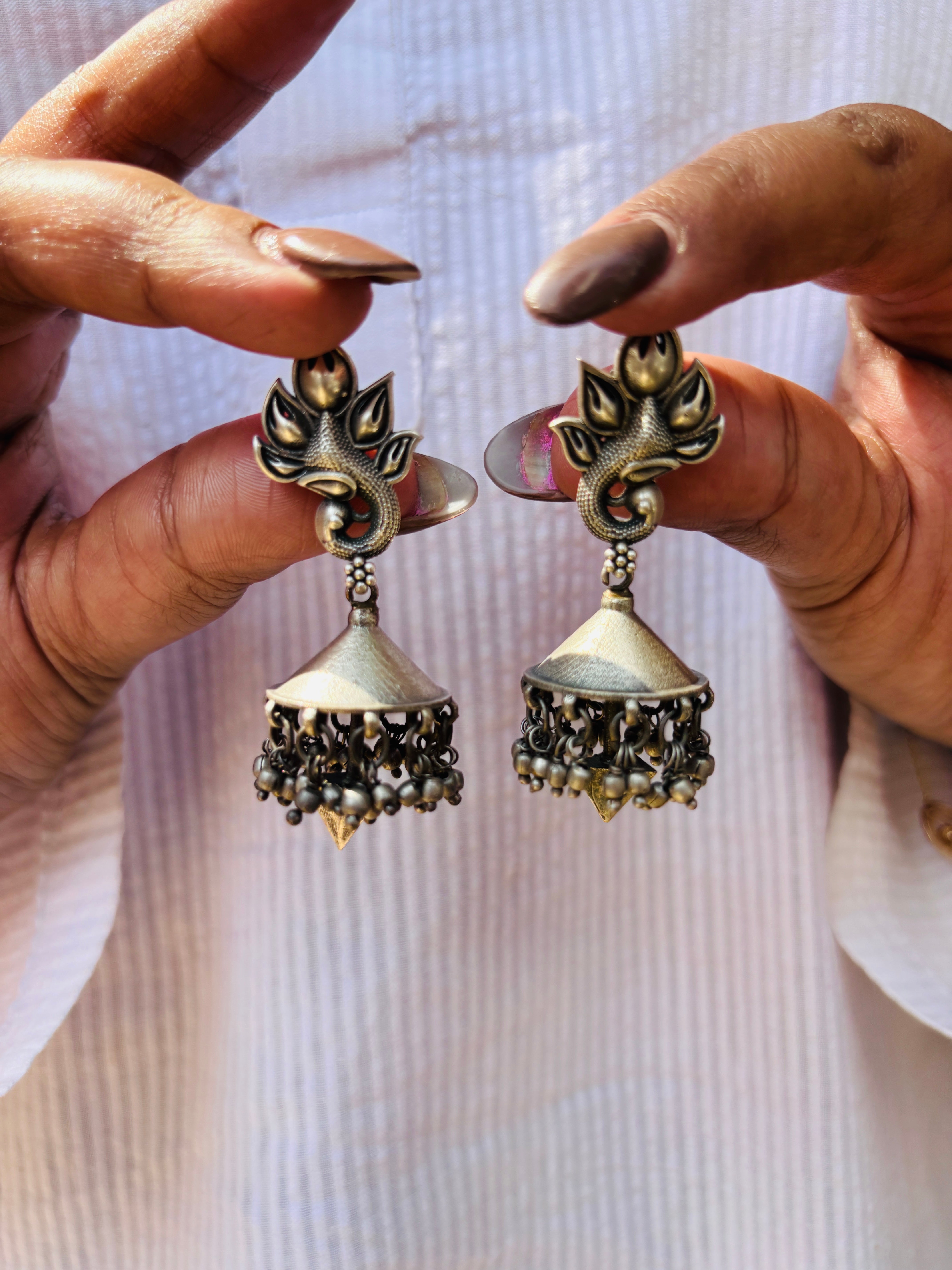 Oxidised Mayuri Jhumka Earrings