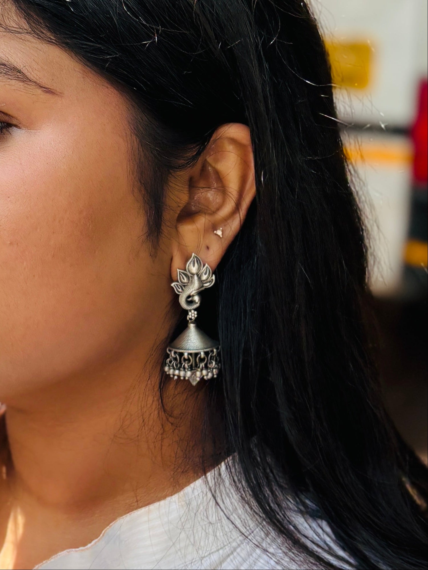 Oxidised Mayuri Jhumka Earrings