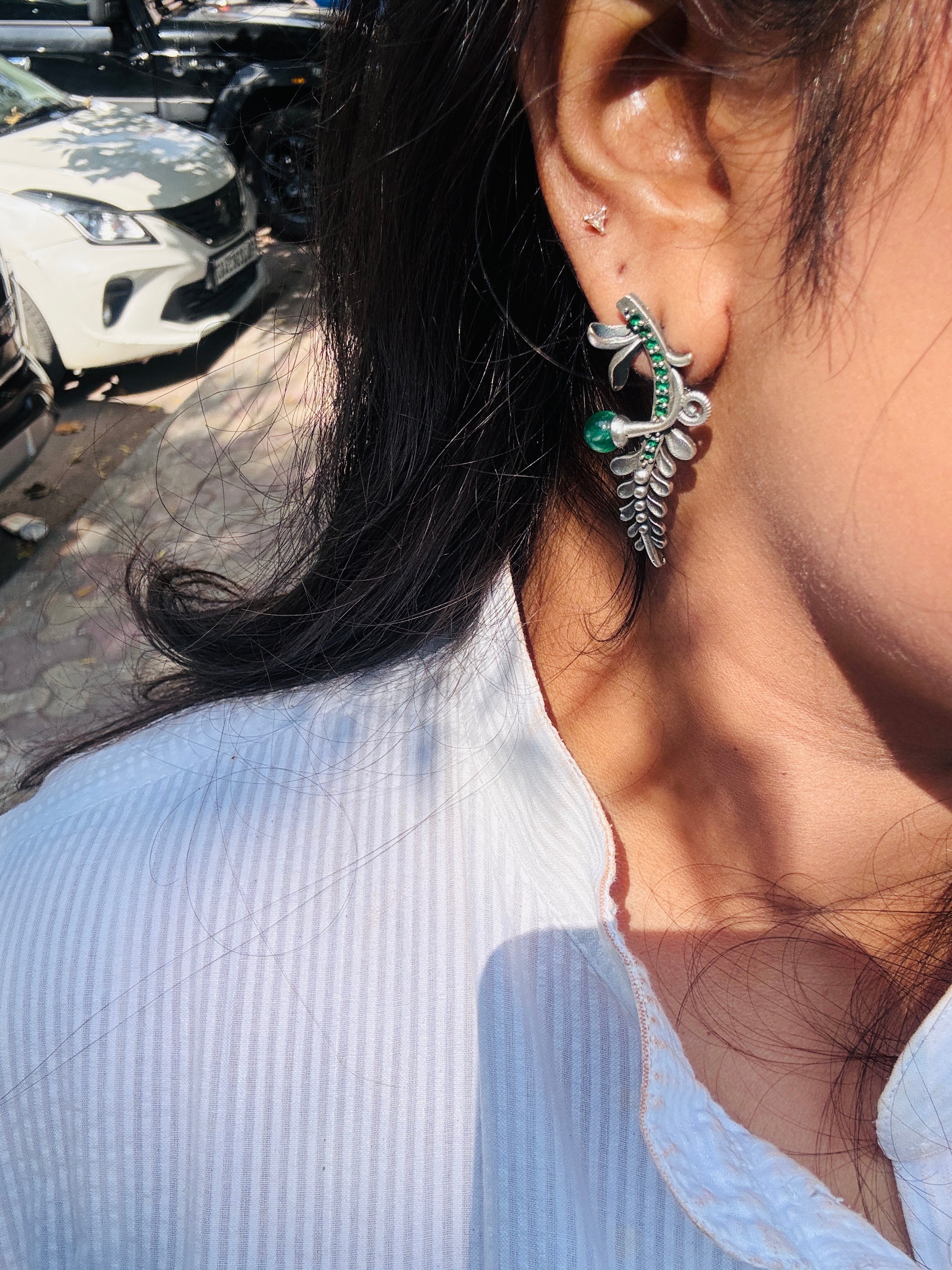 Oxidised Bansuri Stud Earrings