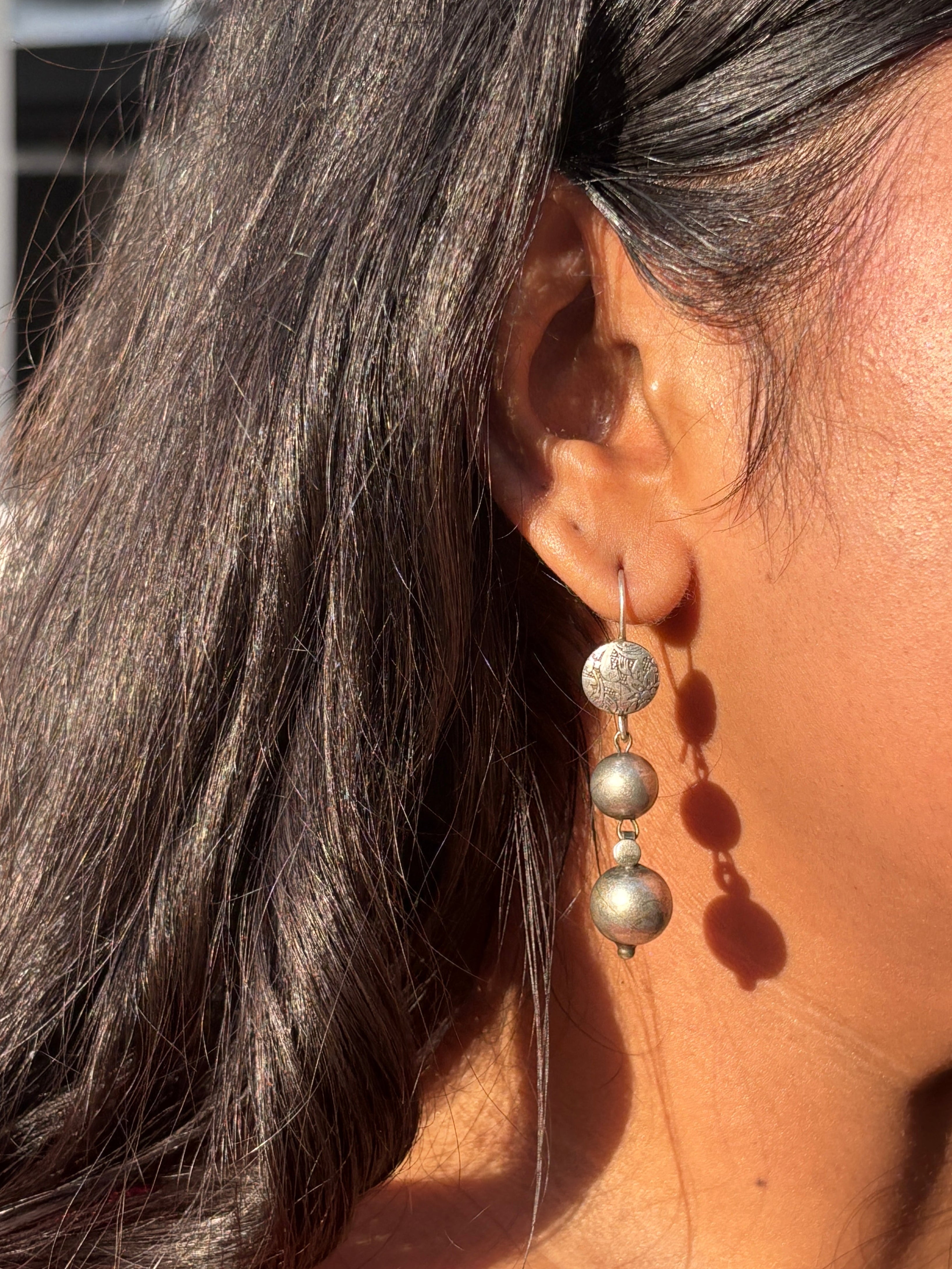 Oxidised Mandala Stacked Drop Earrings