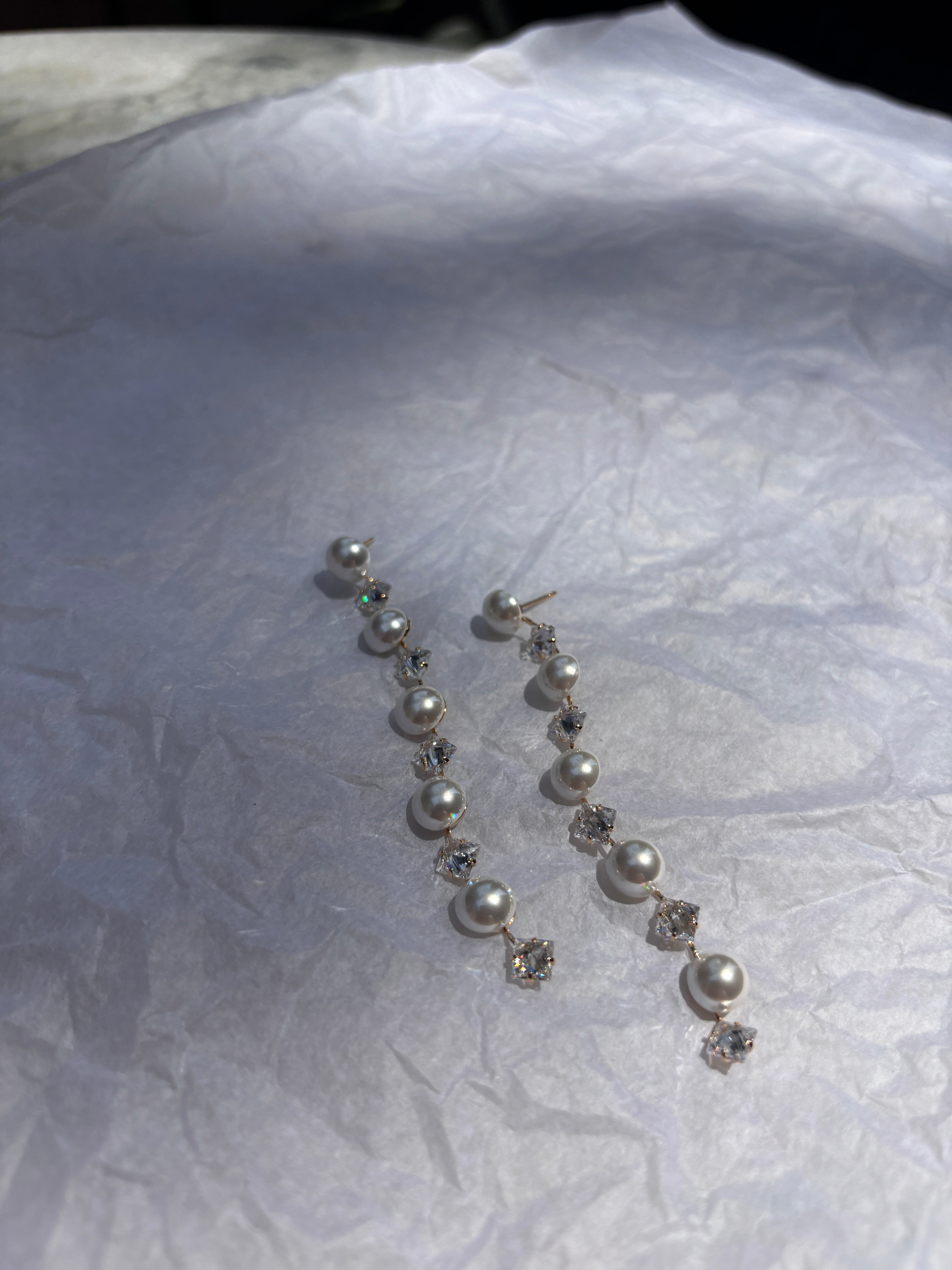 Crystal & Semi - Pearl Dangler Earrings