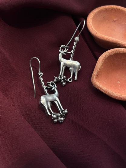 Oxidised Barasingha Dangler Earrings