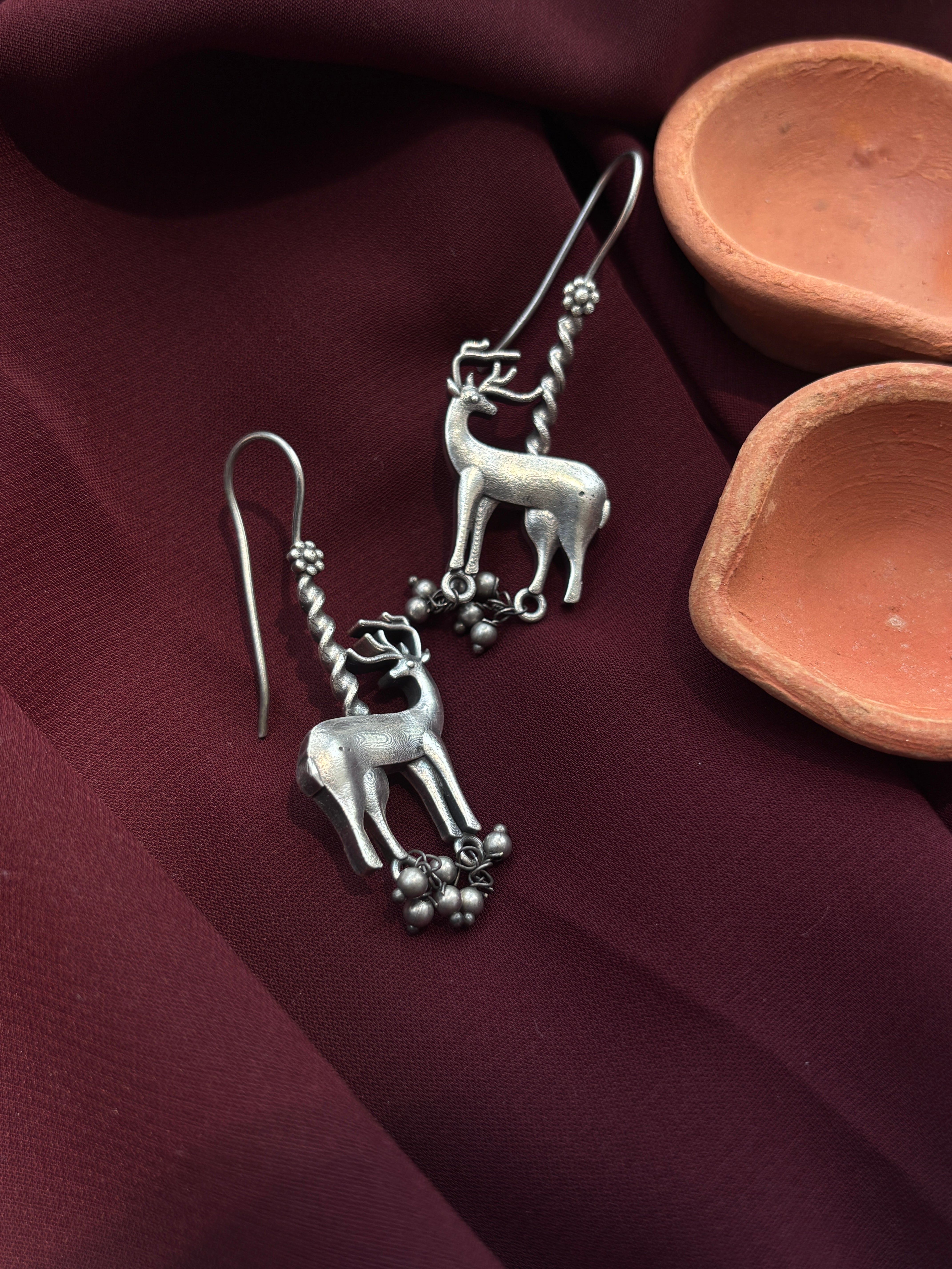 Oxidised Barasingha Dangler Earrings