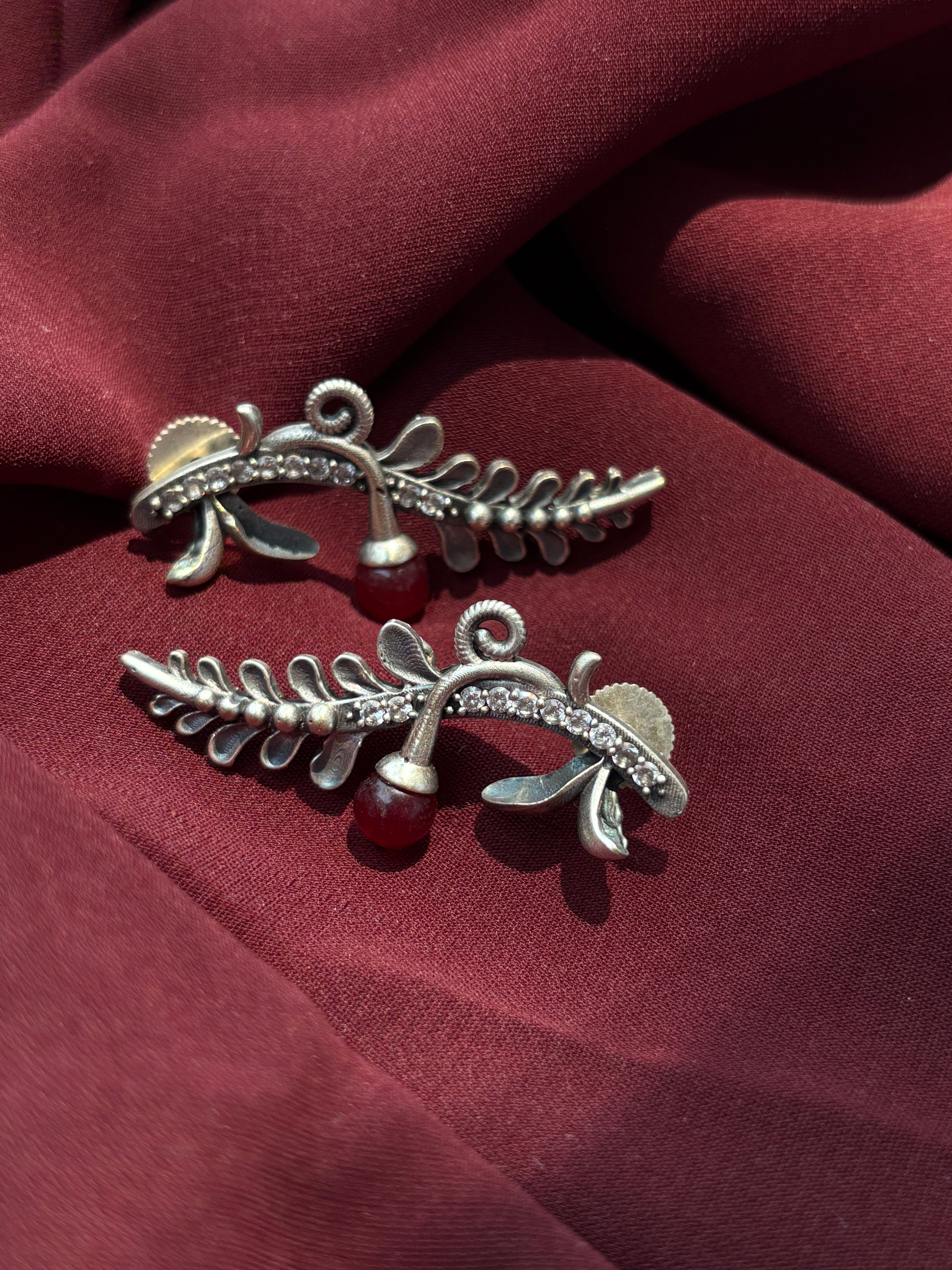 Oxidised Bansuri Stud Earrings