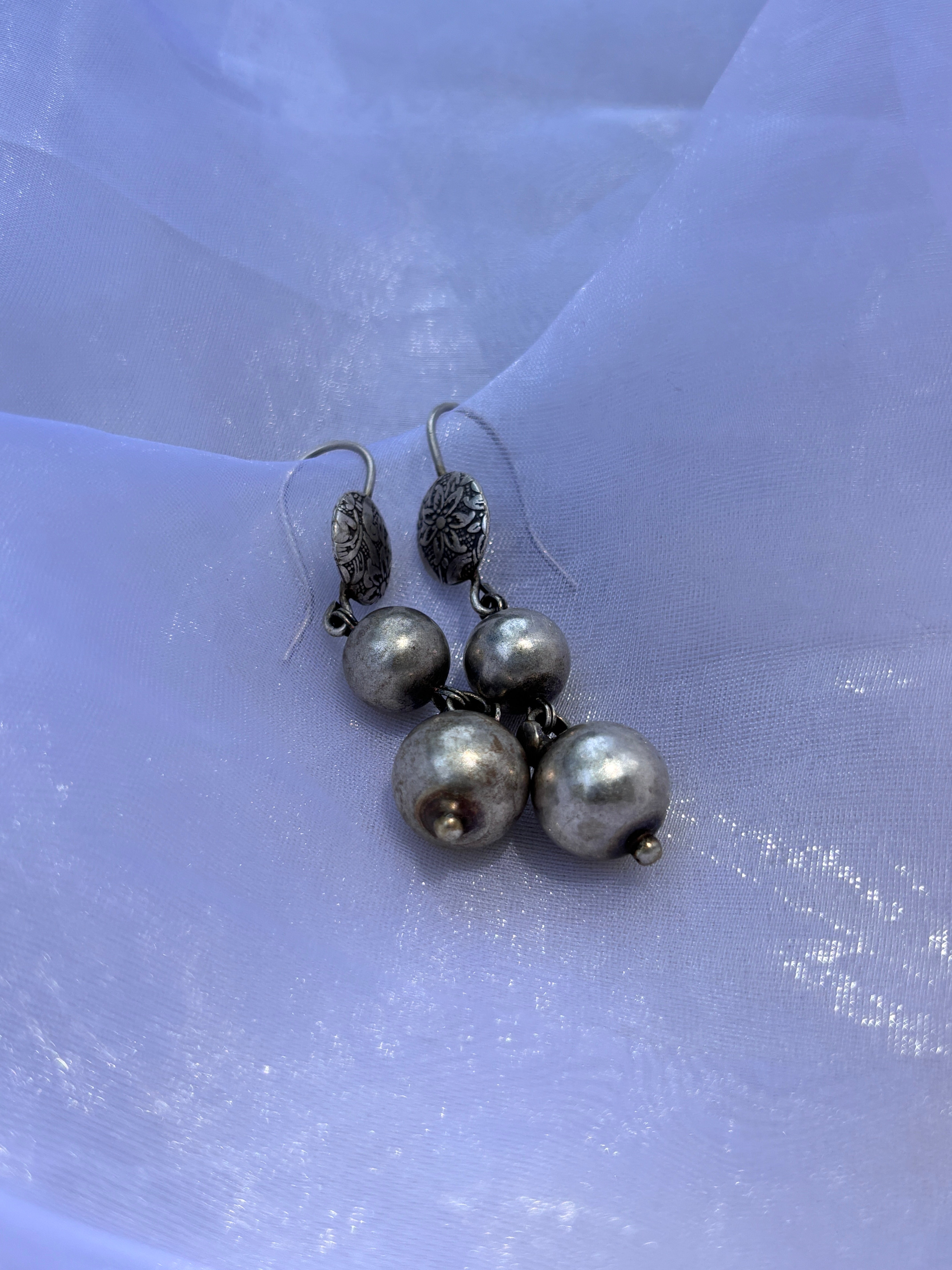 Oxidised Mandala Stacked Drop Earrings