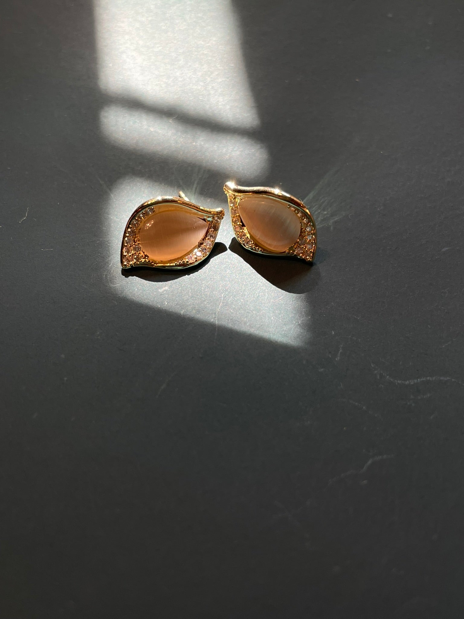 Moonstone Rhodium Stud Earrings