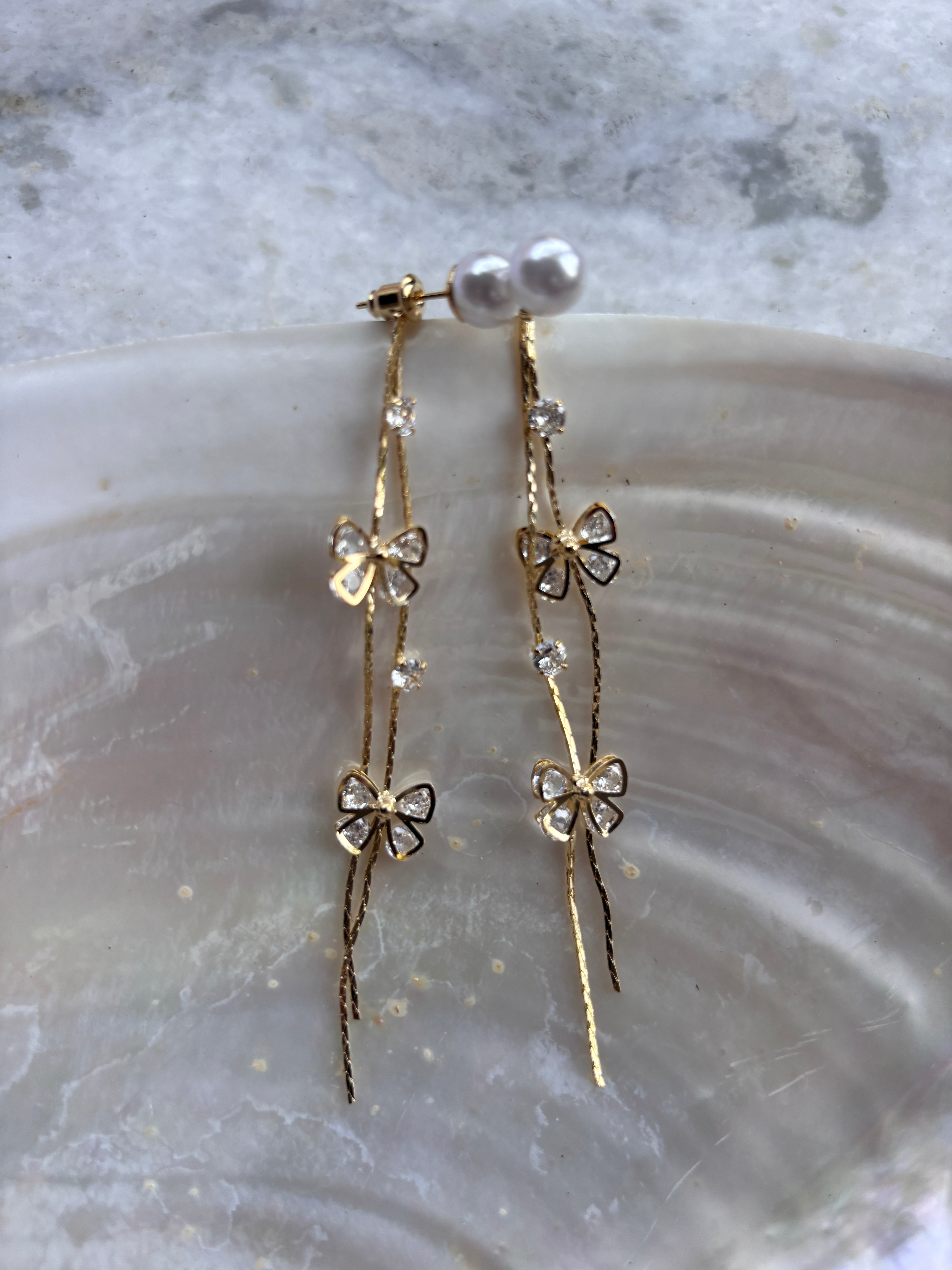 Pearl & Crystal Monarch Butterfly Dangler Earrings