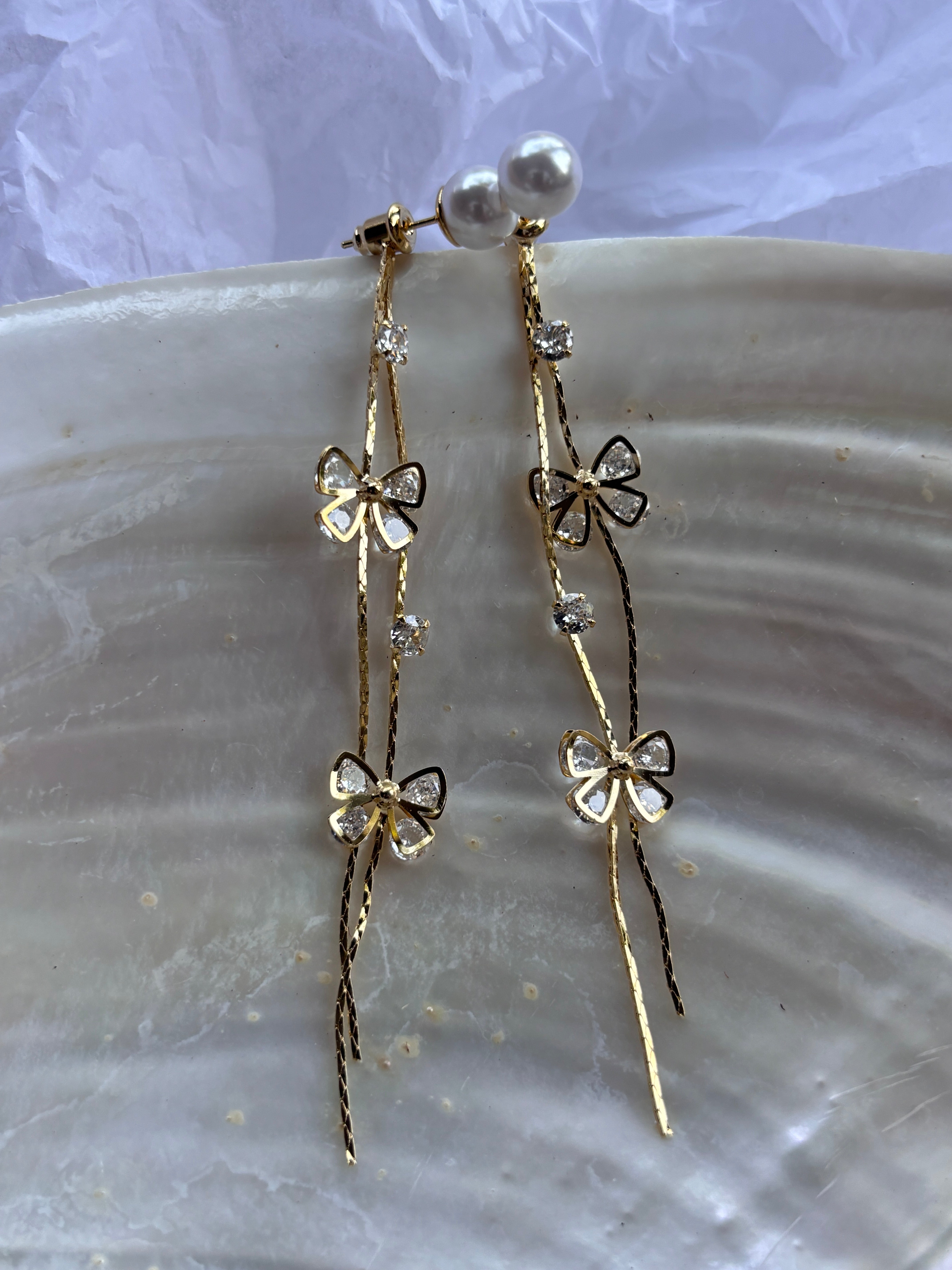 Pearl & Crystal Monarch Butterfly Dangler Earrings