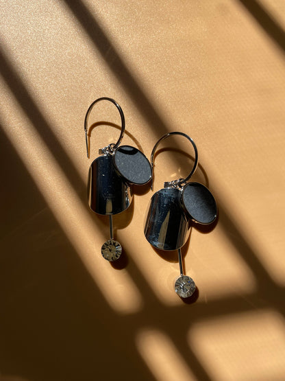 Metal & Rhinestone Drop Hoop Earrings