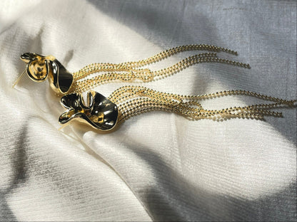 Metal Leaf and Tassel Dangler Earrings