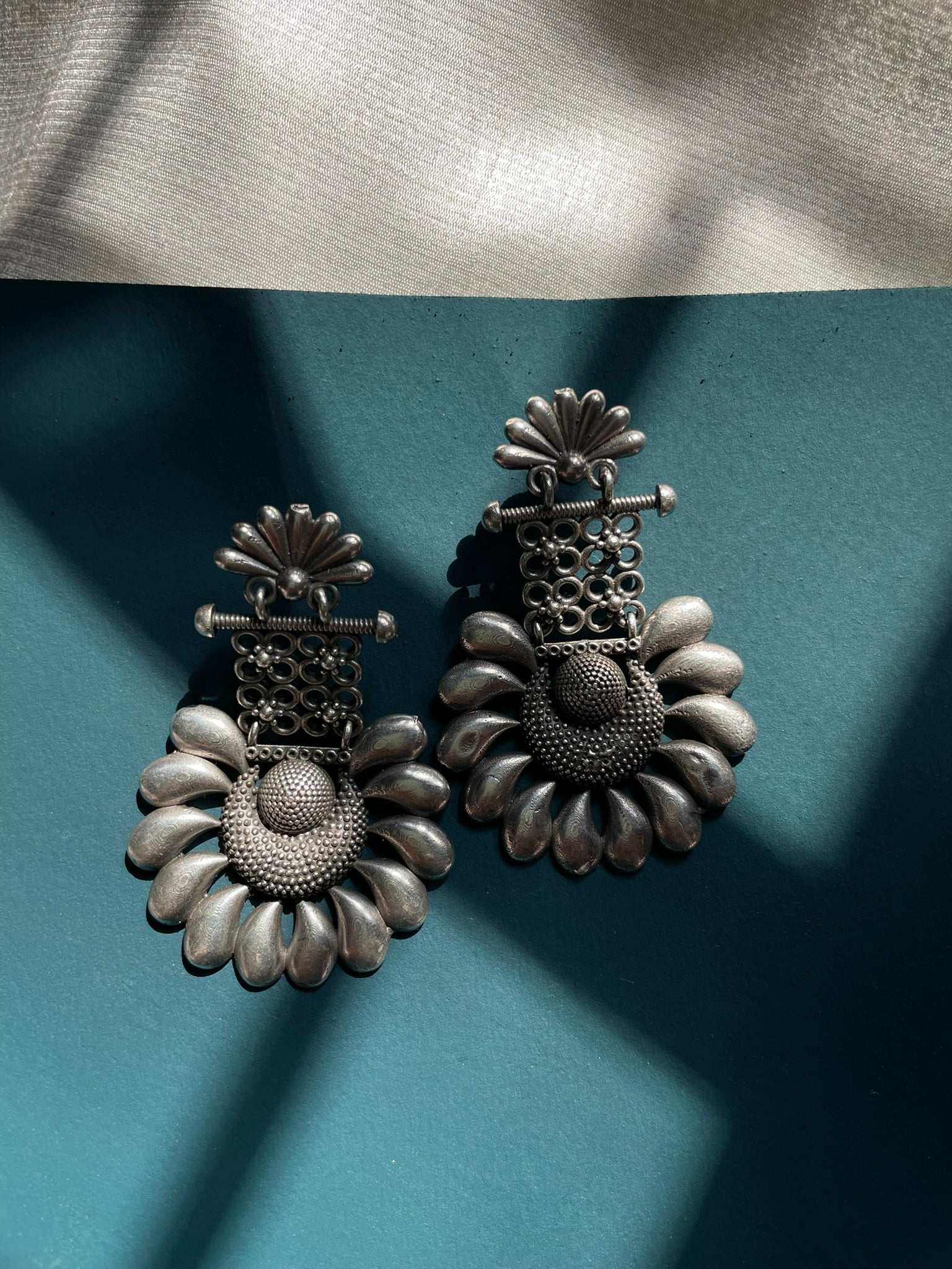 Oxidized Petal Dangler Earrings