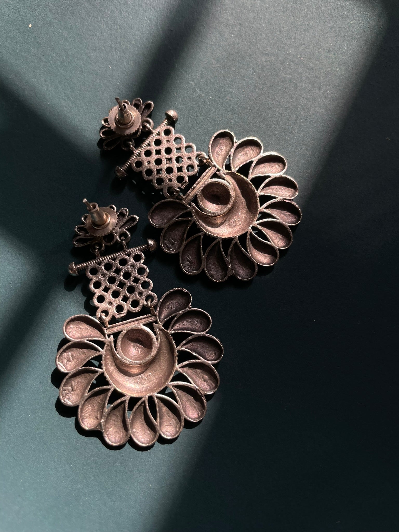 Oxidized Petal Dangler Earrings