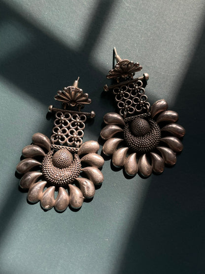Oxidized Petal Dangler Earrings