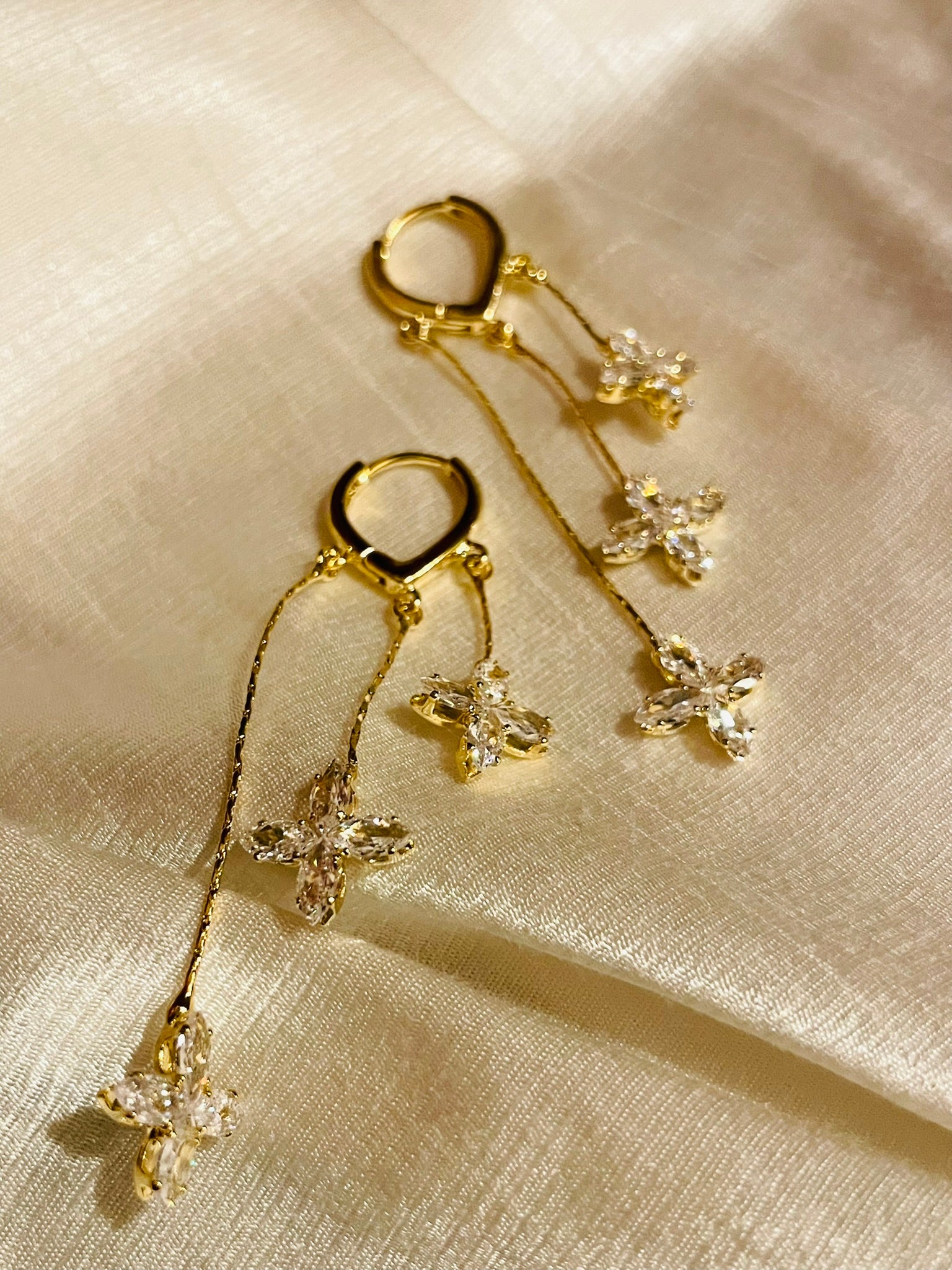 Tri - Bloom Dangler Long Earrings