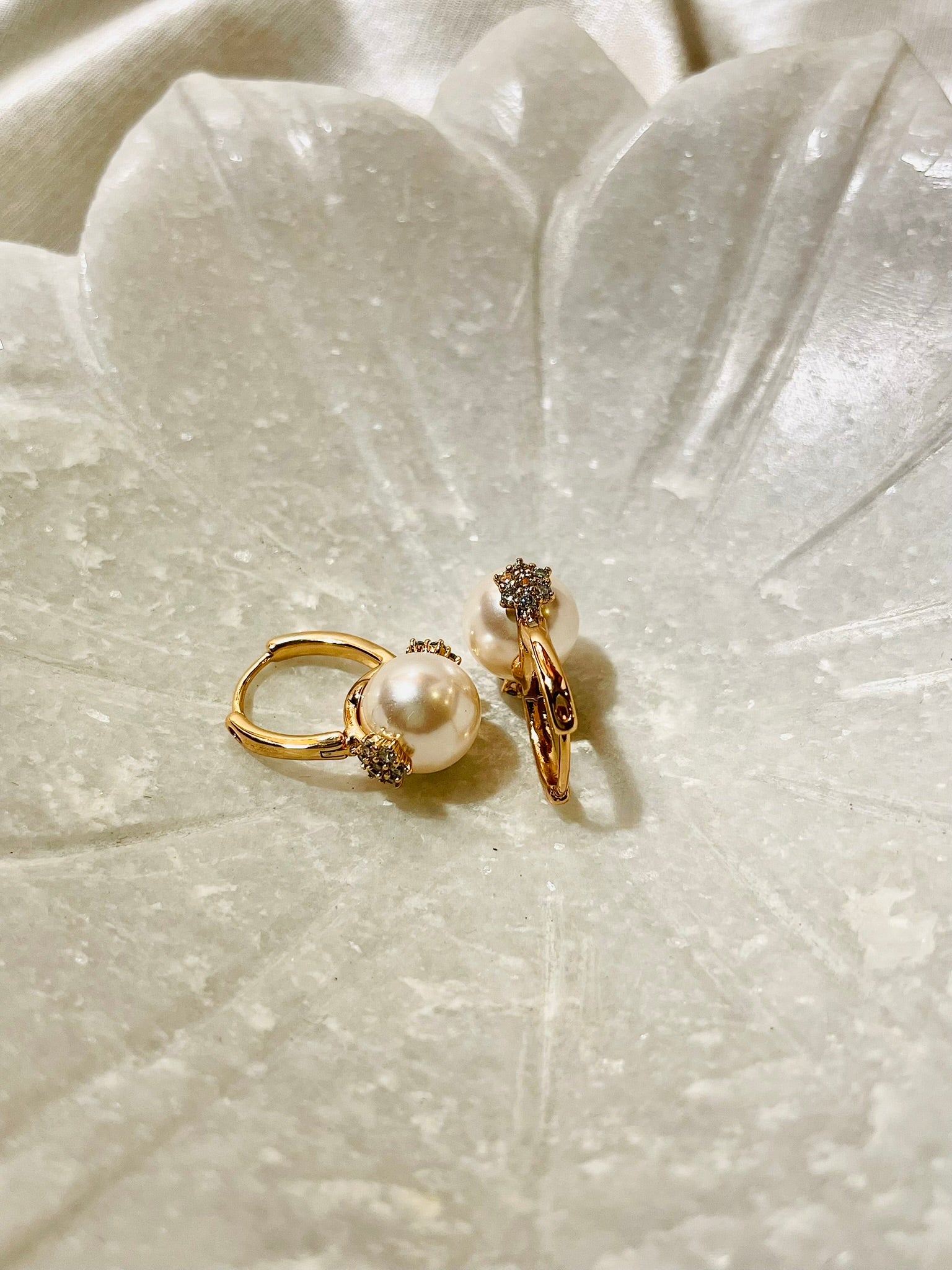 Pearl and Rhinestone Small Hoop Earrings