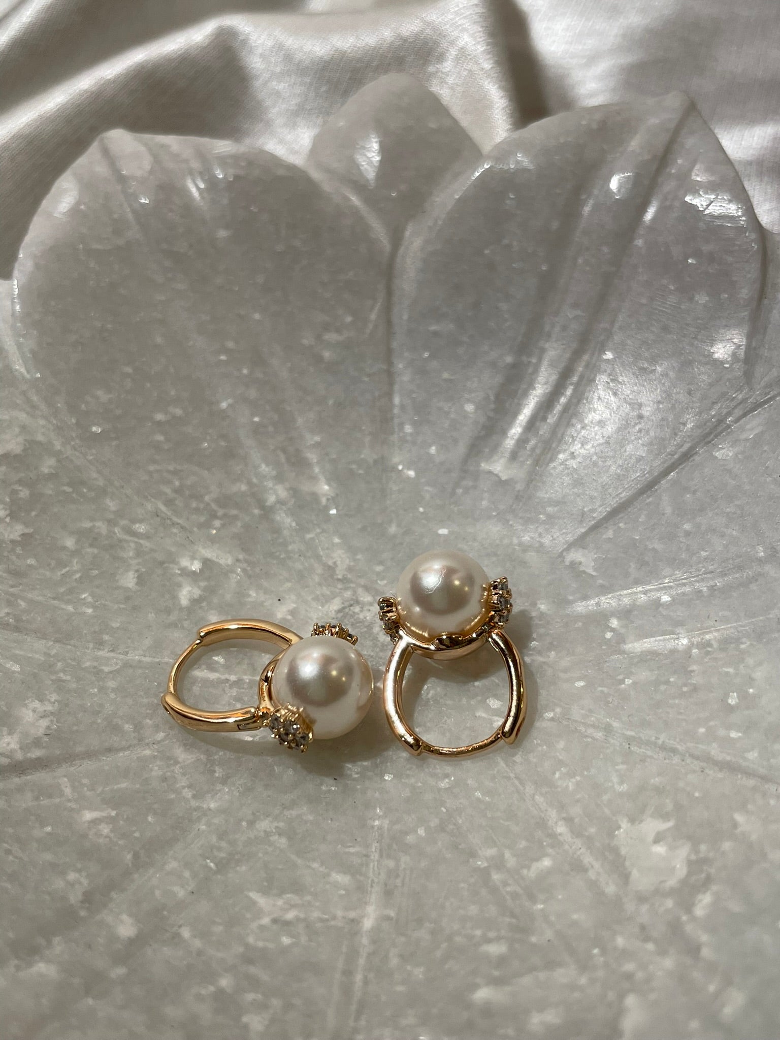 Pearl and Rhinestone Small Hoop Earrings