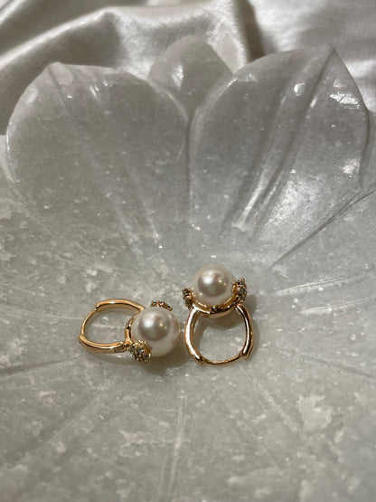 Pearl and Rhinestone Small Hoop Earrings