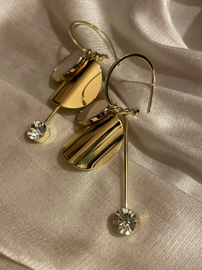 Metal & Rhinestone Drop Hoop Earrings